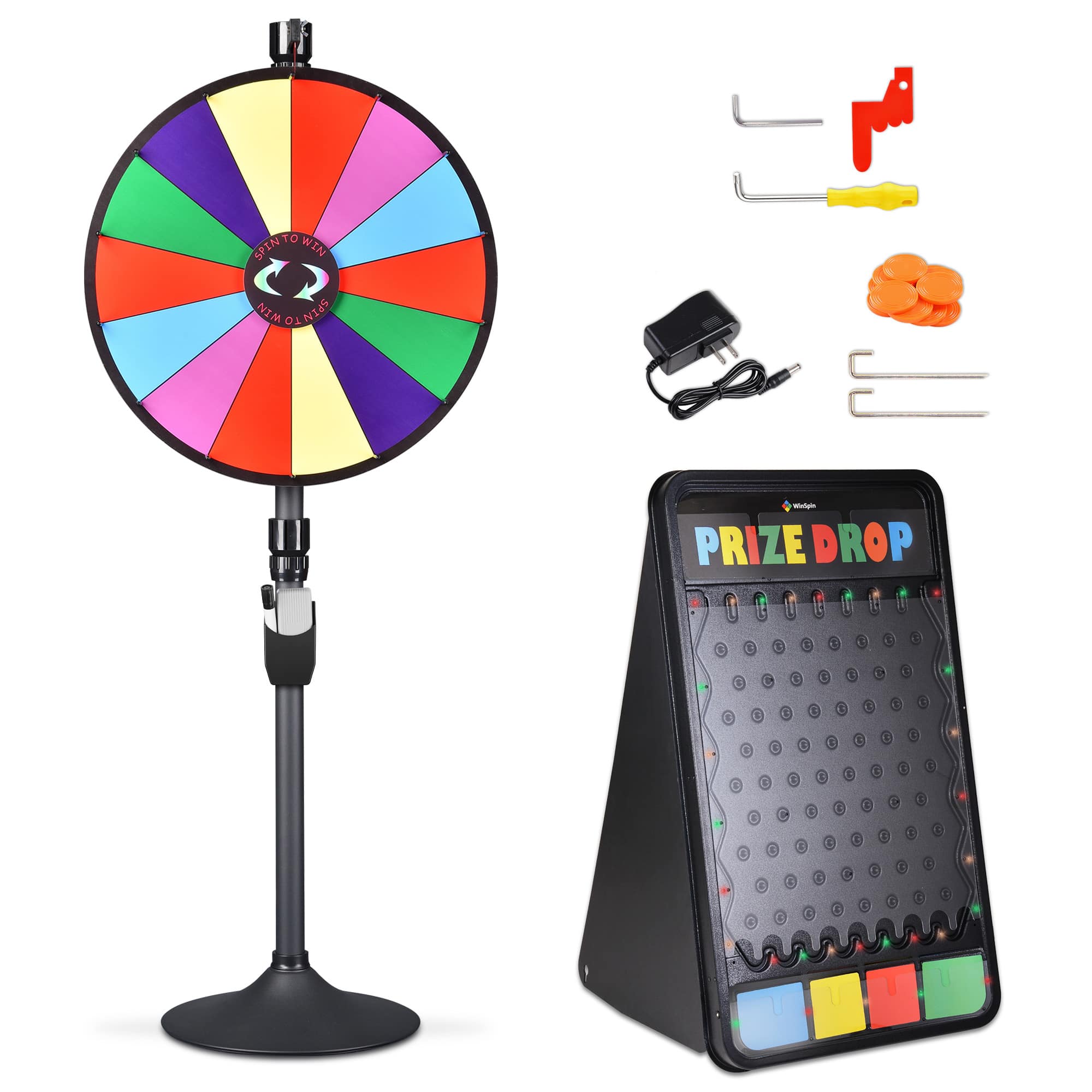 Yescom 35PRWPDG002-2441L-LO WinSpin 24IN Dual Use 14 Slots Prize Wheel Prize Drop Game Board Kit with LED Light