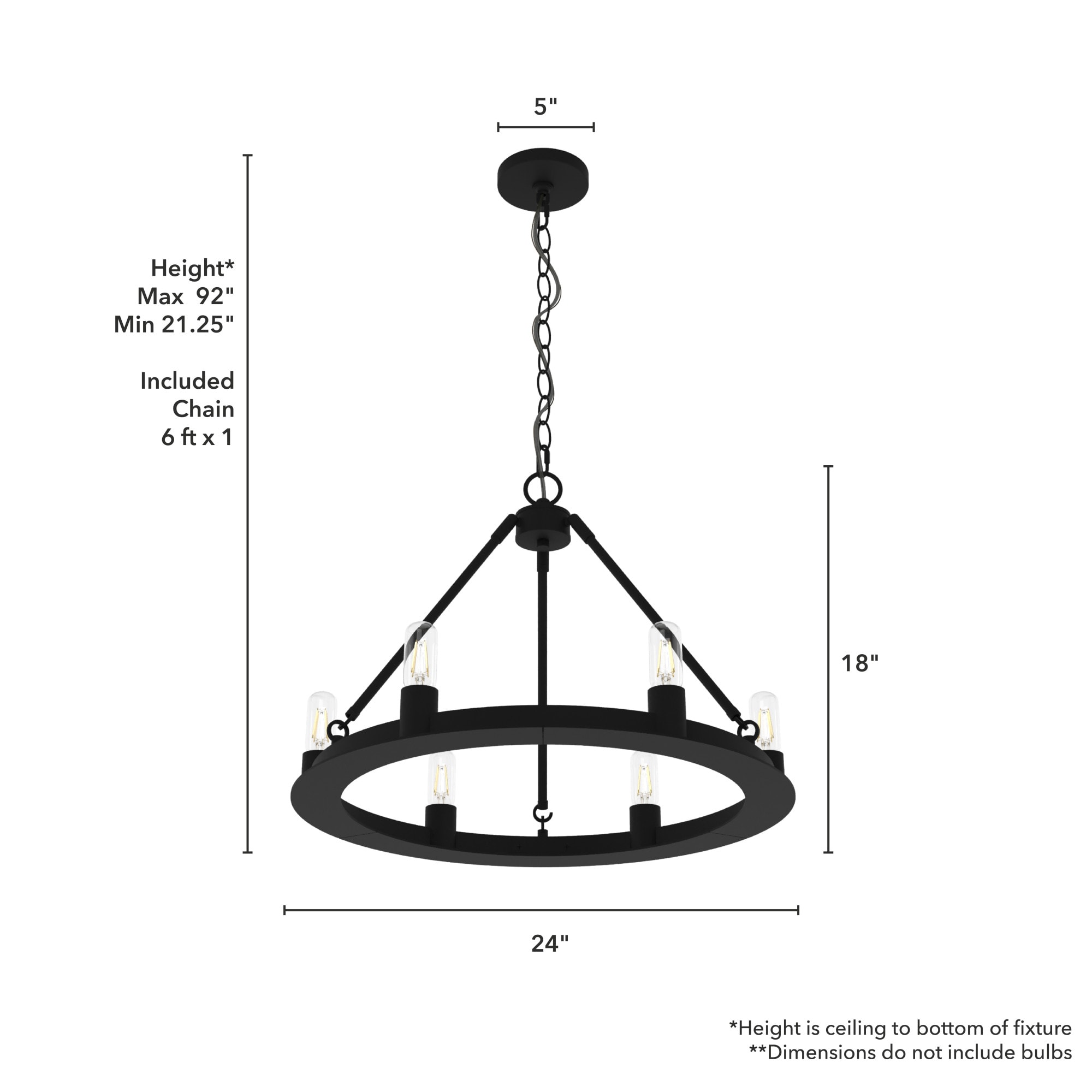 Black Iron Drum Chandelier with Adjustable Chain