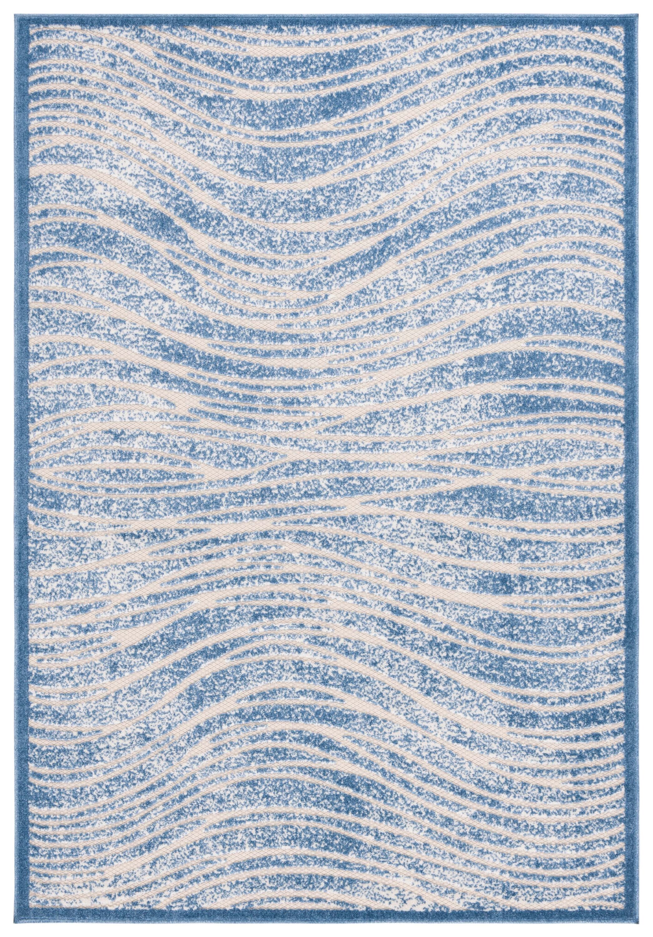 Safavieh COT971N-5 5 x 8 (ft) Loomed Blue Rectangular Indoor/Outdoor Border Mid-Century Modern Area rug