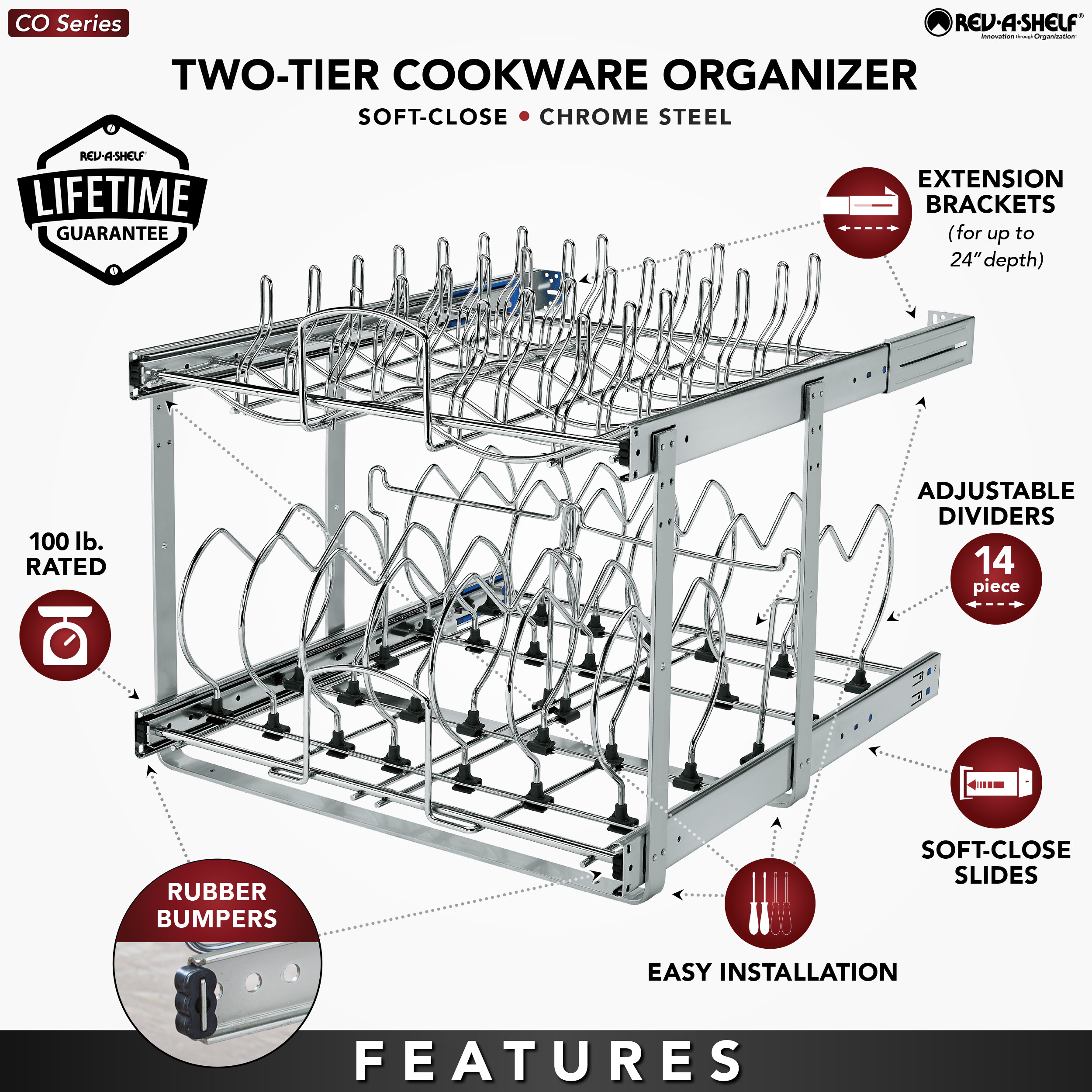 Rev-A-Shelf Two-Tier Pull-Out Baskets 14.75-in W x 19-in H 2-Tier Cabinet-mount  Metal Soft Close Pull-out Sliding Basket Kit in the Cabinet Organizers  department at