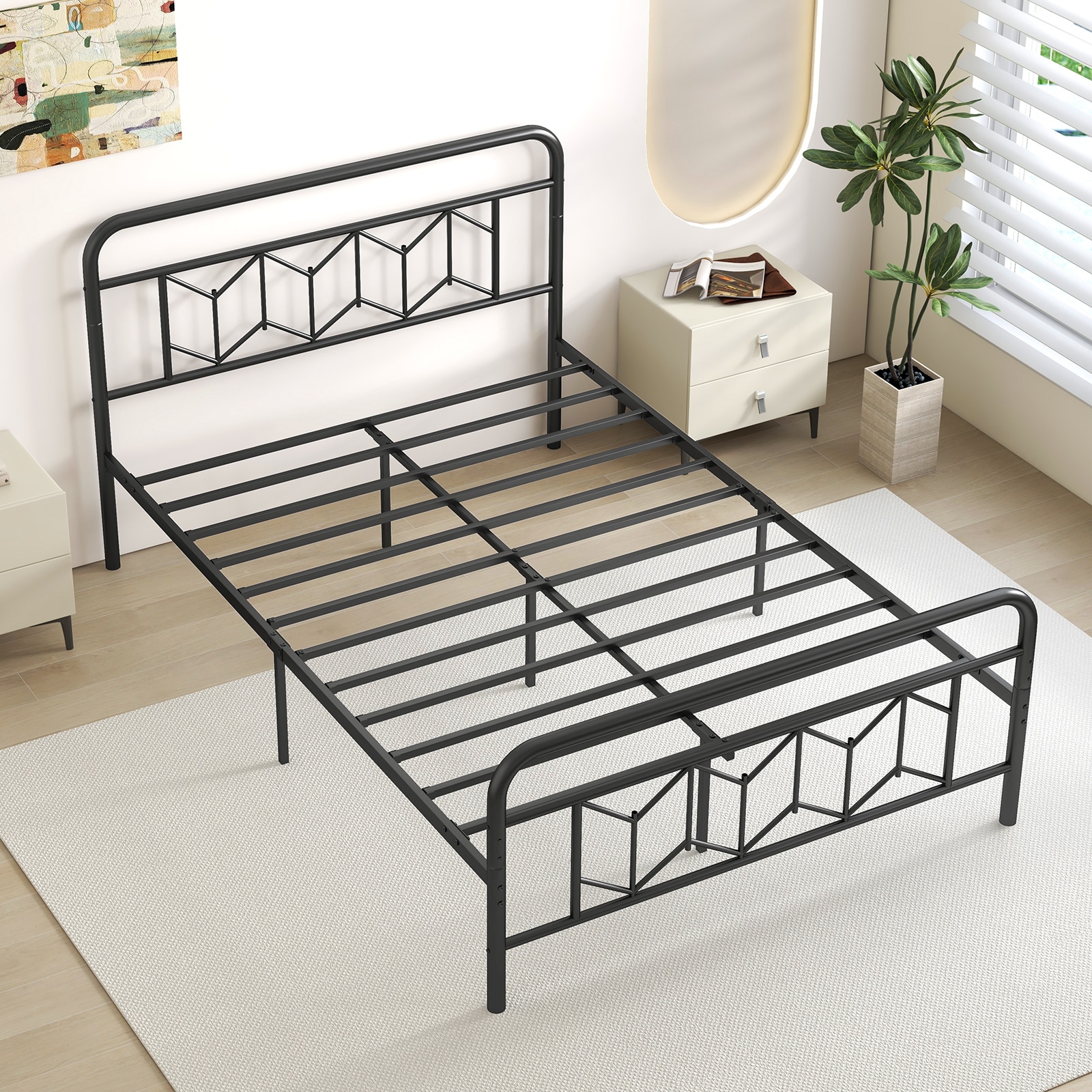 Slickblue Black Metal Platform Bed Frame with Under Bed Storage for ...