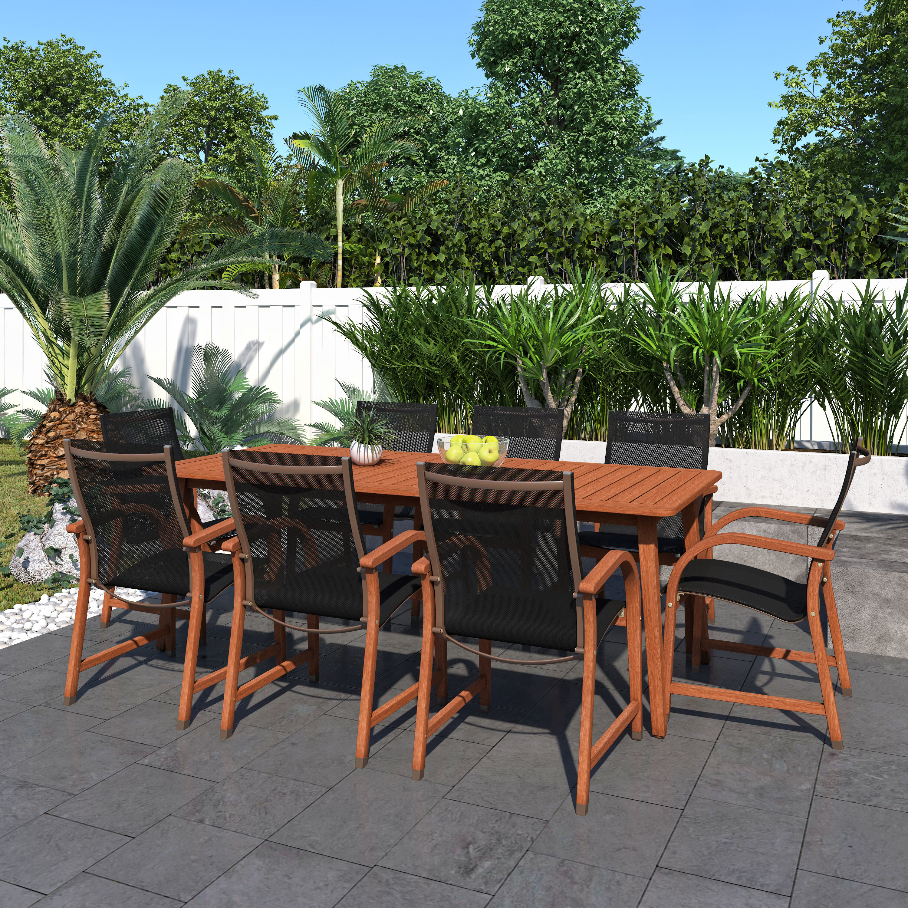 Amazonia LWSARIZ8MANHA Amazonia 9 -Piece Patio Dining Set Wood Rectangle Table with 8 Stationary Chairs