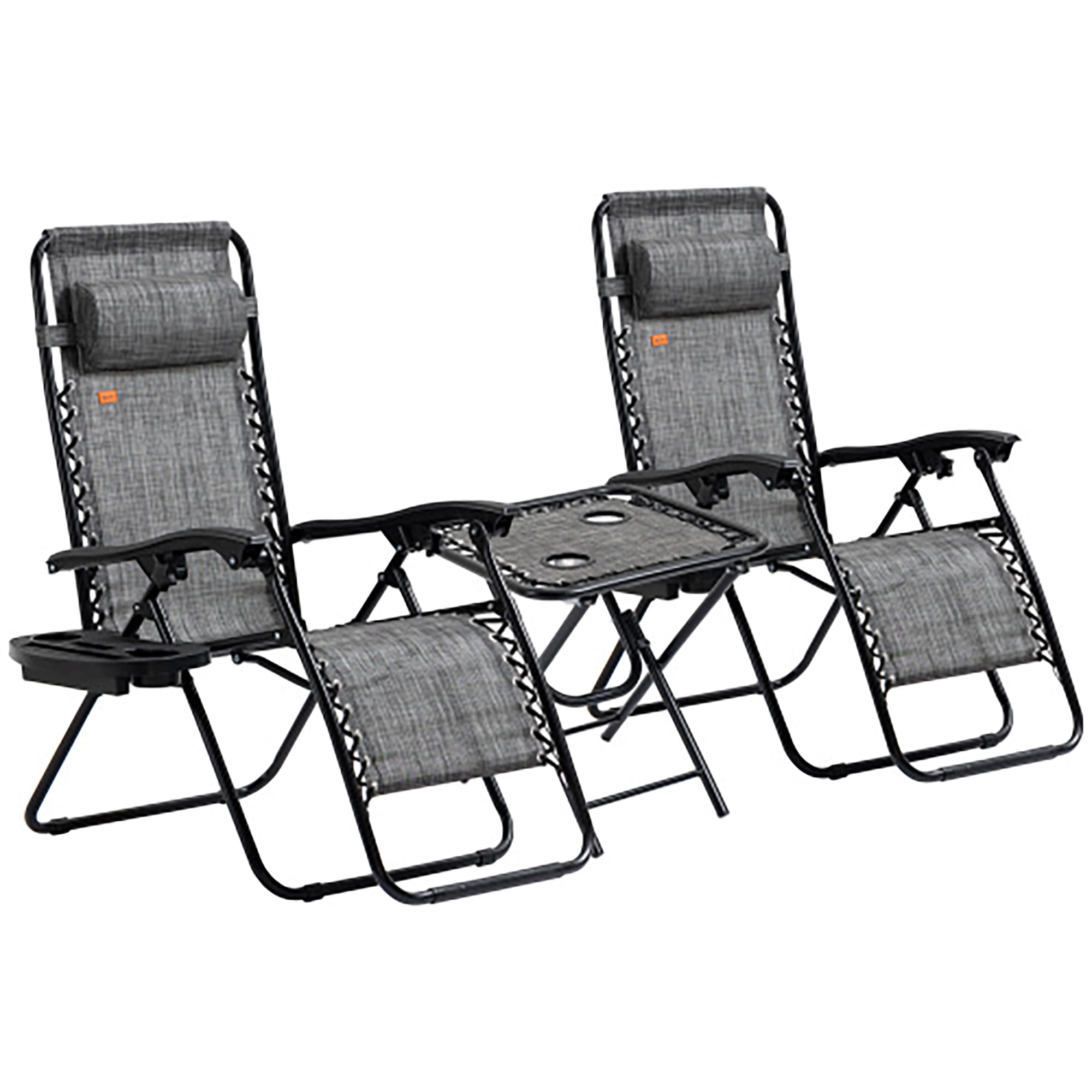 CASAINC WFEHAC-02-GY Zero Gravity Folding Reclining Chair Set with Side Table Set of 2 Gray Steel Frame Stationary Zero Gravity Chair with Gray Mesh Seat