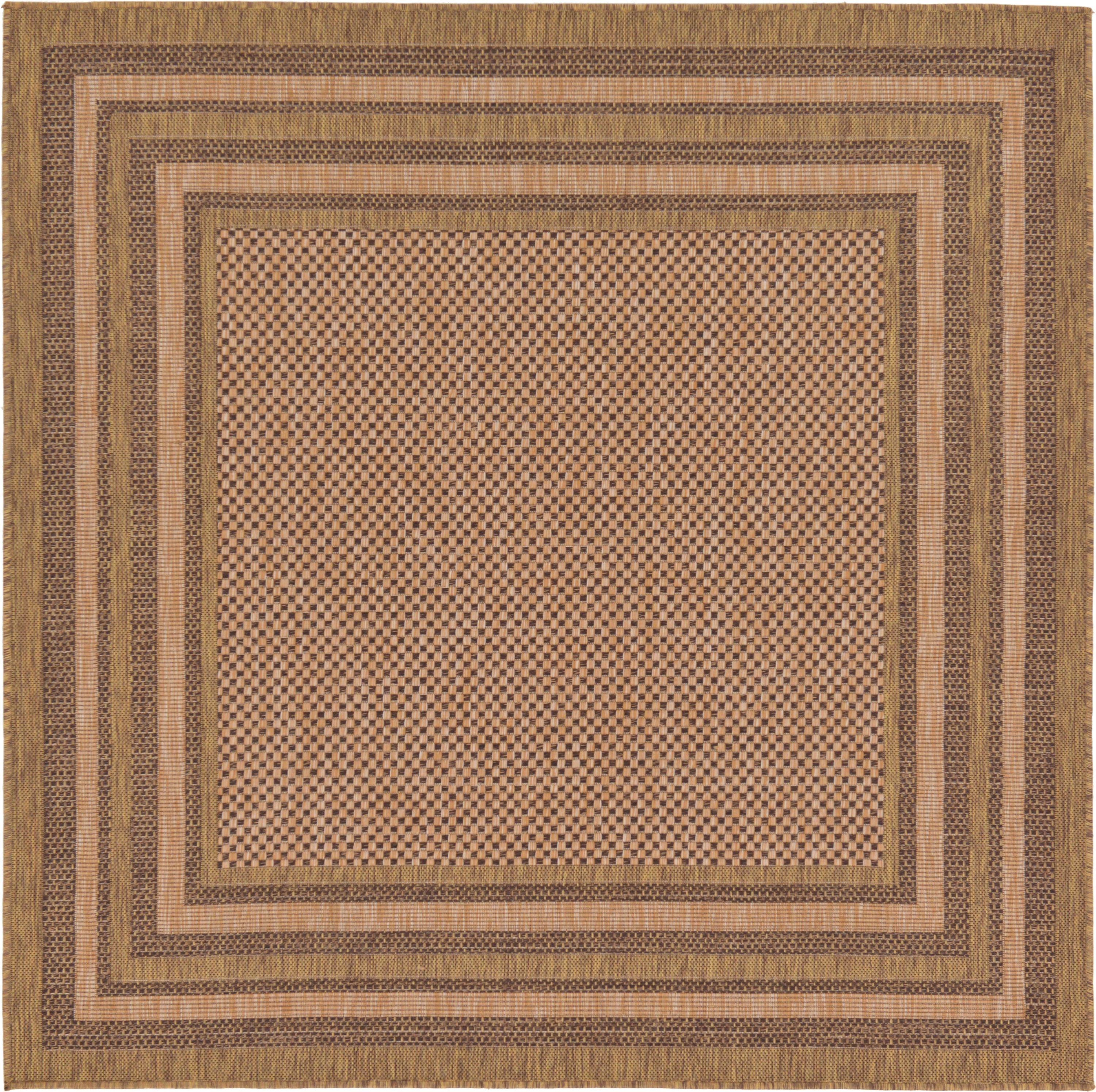 Unique Loom 3127467 Multi Border Outdoor 6 x 6 (ft) Loomed Polypropylene Brown/Light Brown Square Indoor/Outdoor Geometric Industrial Area rug