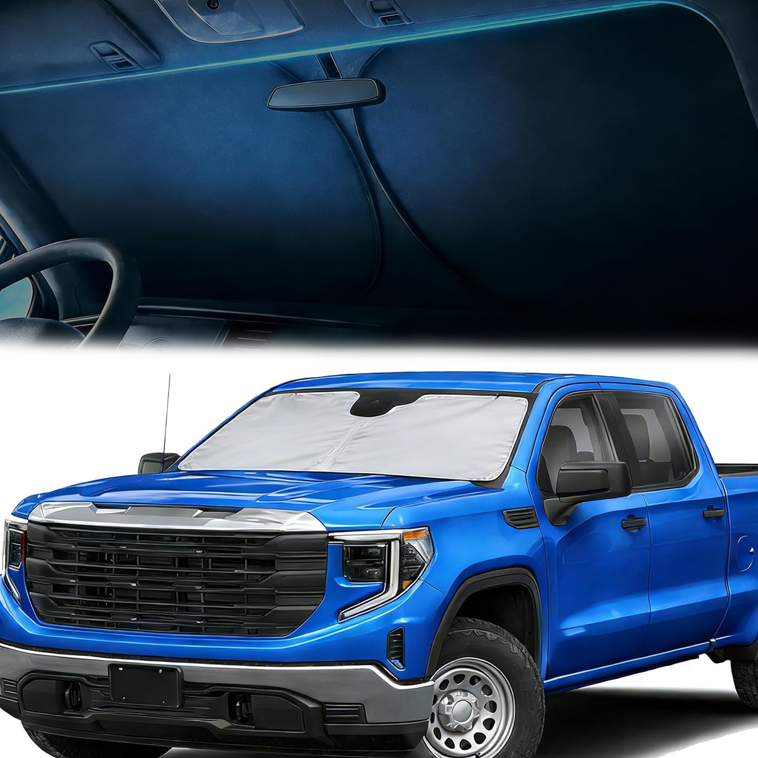 Etokfoks  6 Layer Windshield Sun Shade for Silverado Sierra 1500 2500 3500 2026 2019 UV Block Foldable Sun Visor