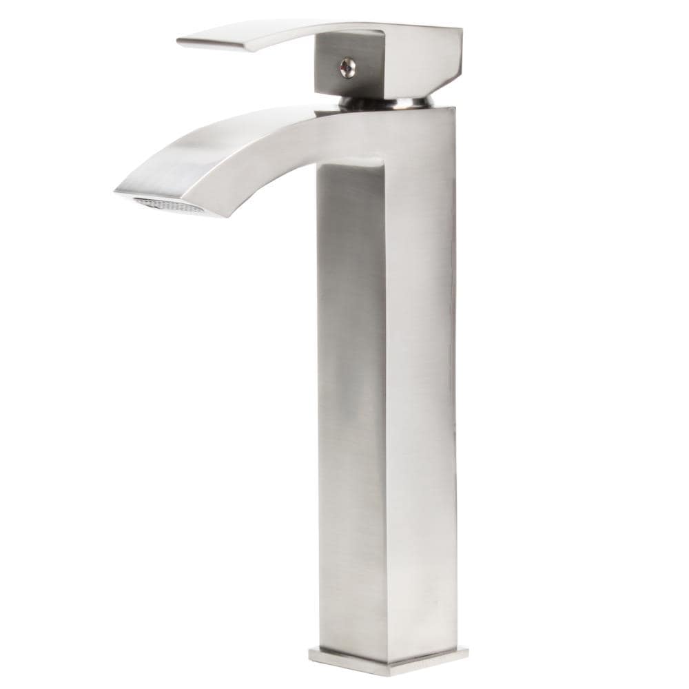 Novatto GF-123BN Steger Brushed Nickel Vessel 1-handle Waterfall Commercial/Residential Handle Bathroom Sink Faucet