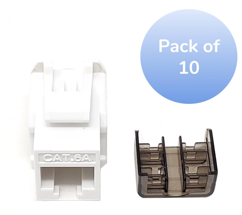 Micro Connectors FRT-860W-10 Cat 6A 24AWG Punch Down RJ45 Keystone Jack Plug , White - Pack of 10