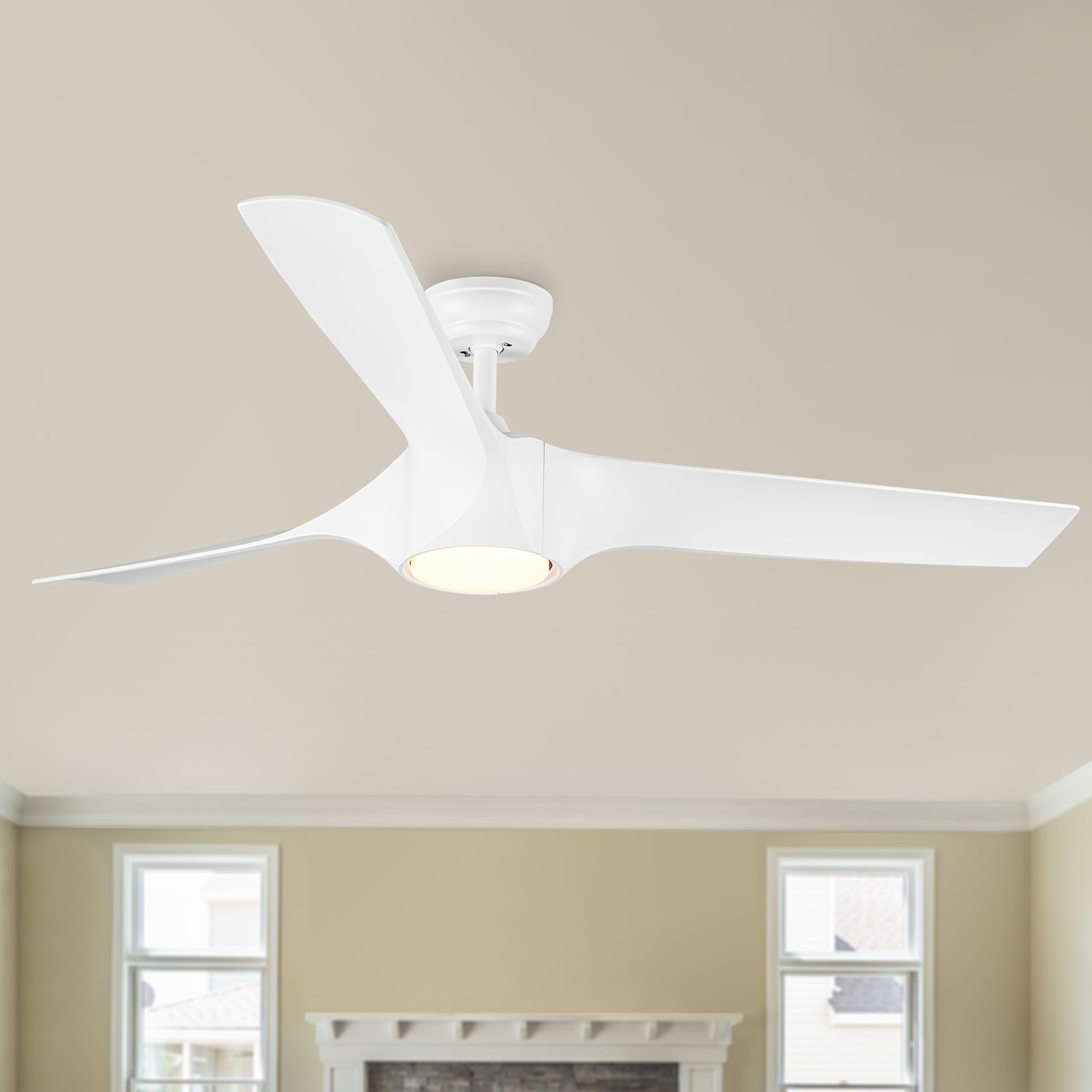 YUHAO LSDC1125WH56 Kearney 56-in Color-Changing Integrated LED Outdoor White with Matte Blades Propeller Ceiling Fan With Light - Remote Included ( 3 -Blade )