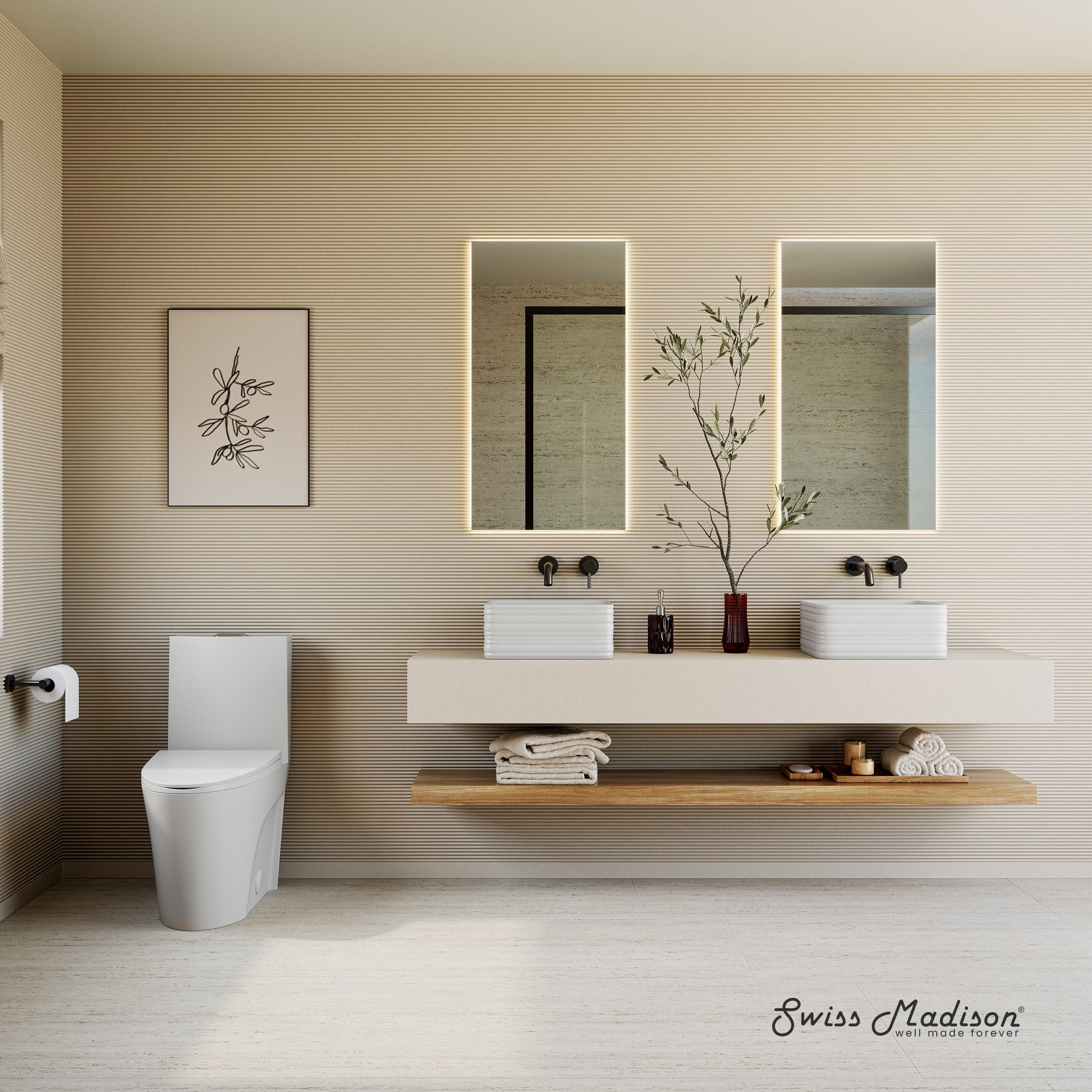 Swiss Madison Matte White Elongated Chair height 10-in Rough-In 1.6 GPF Dual Flush Soft Close 1-piece Toilet