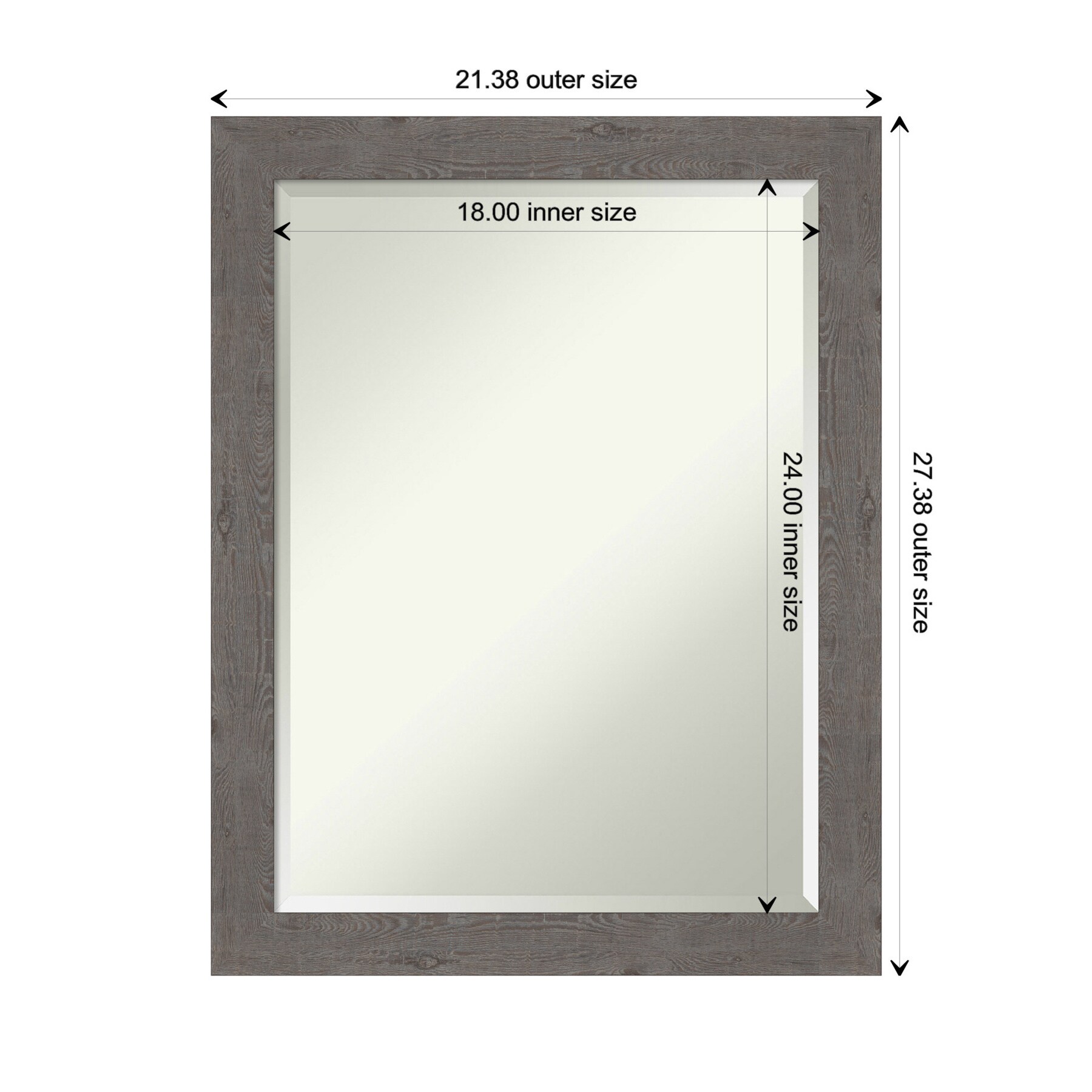 Rustic Plank Grey Rectangular Wood-Textured Bathroom Mirror - 21.38 x 27.38 in