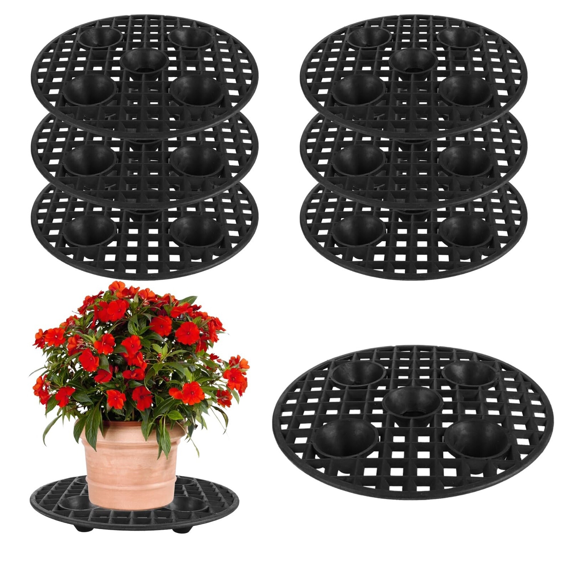 Numhew - 12in Dia 6-Piece Matte Black Pot Elevator Plastic Plant Stand
