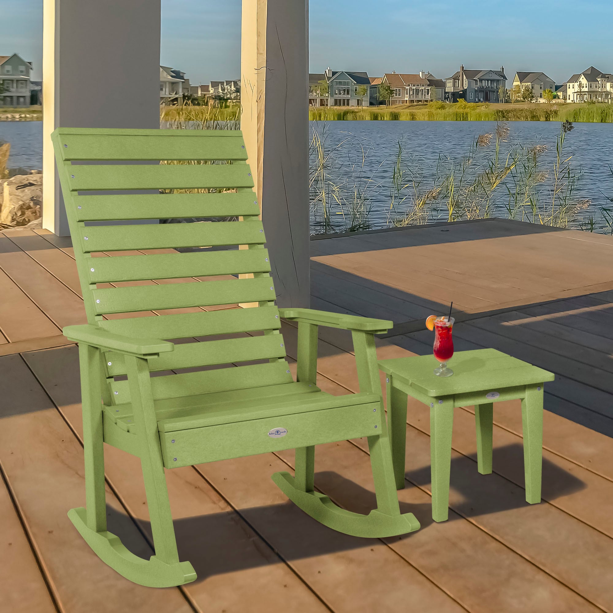 highwood BV-KT2RKCH202-PGR Riverside Palm Green HDPE Frame Rocking Chair with Slat Seat