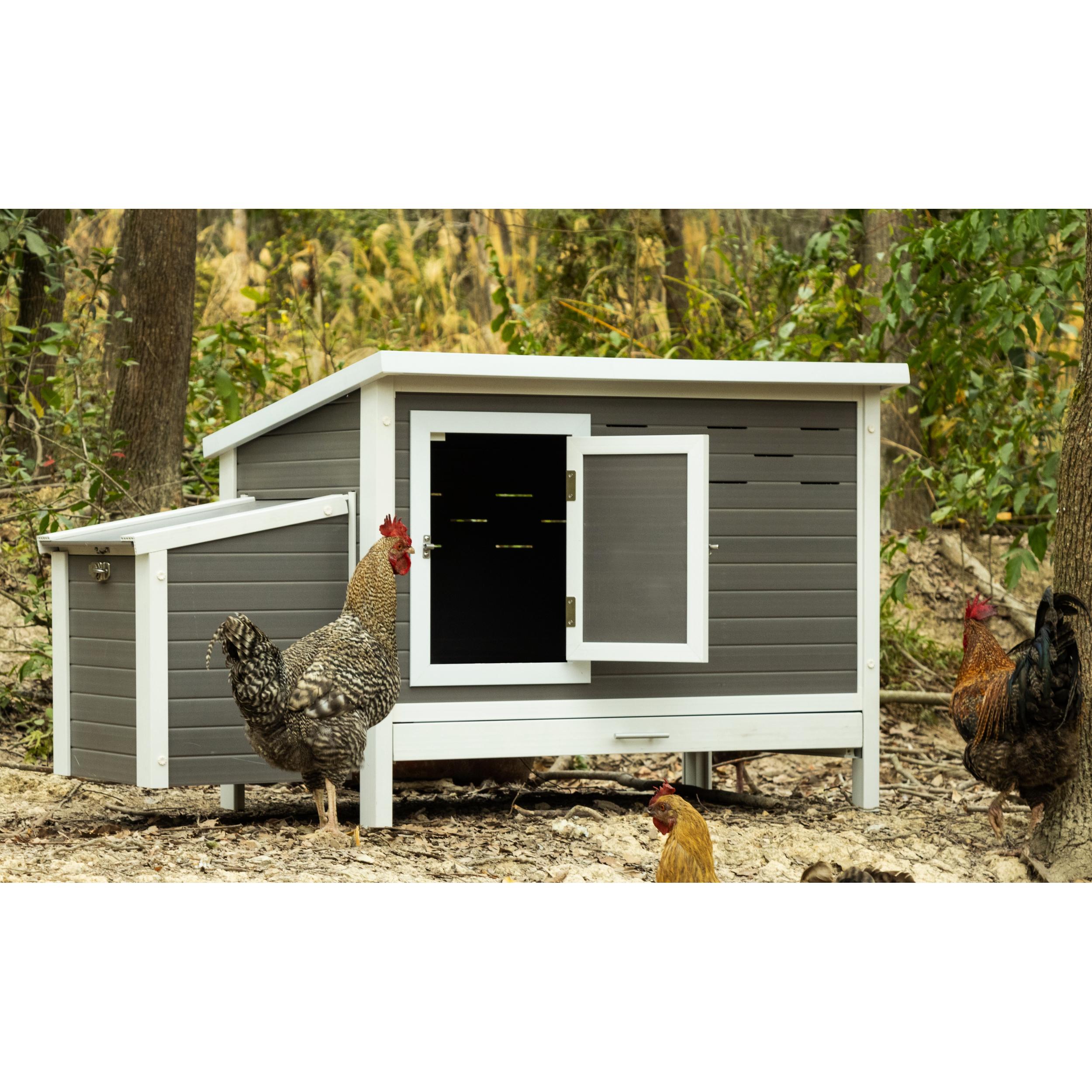 Gray and White ECOFLEX Outdoor Chicken Coop with Removable Tray