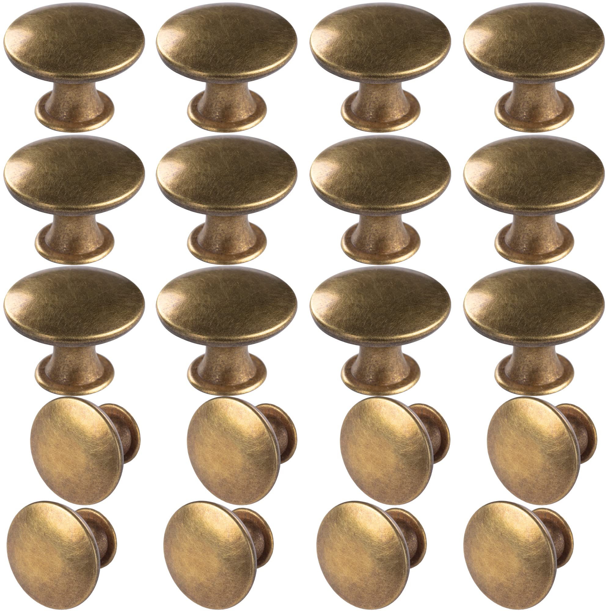 SenQWFa  6 Pack Brass Round Antique Brass Kitchen Cabinet Knobs Cupboard Door Knobs Drawer Handle Pulls with 7 Pieces Screws for Bathroom Drawer
