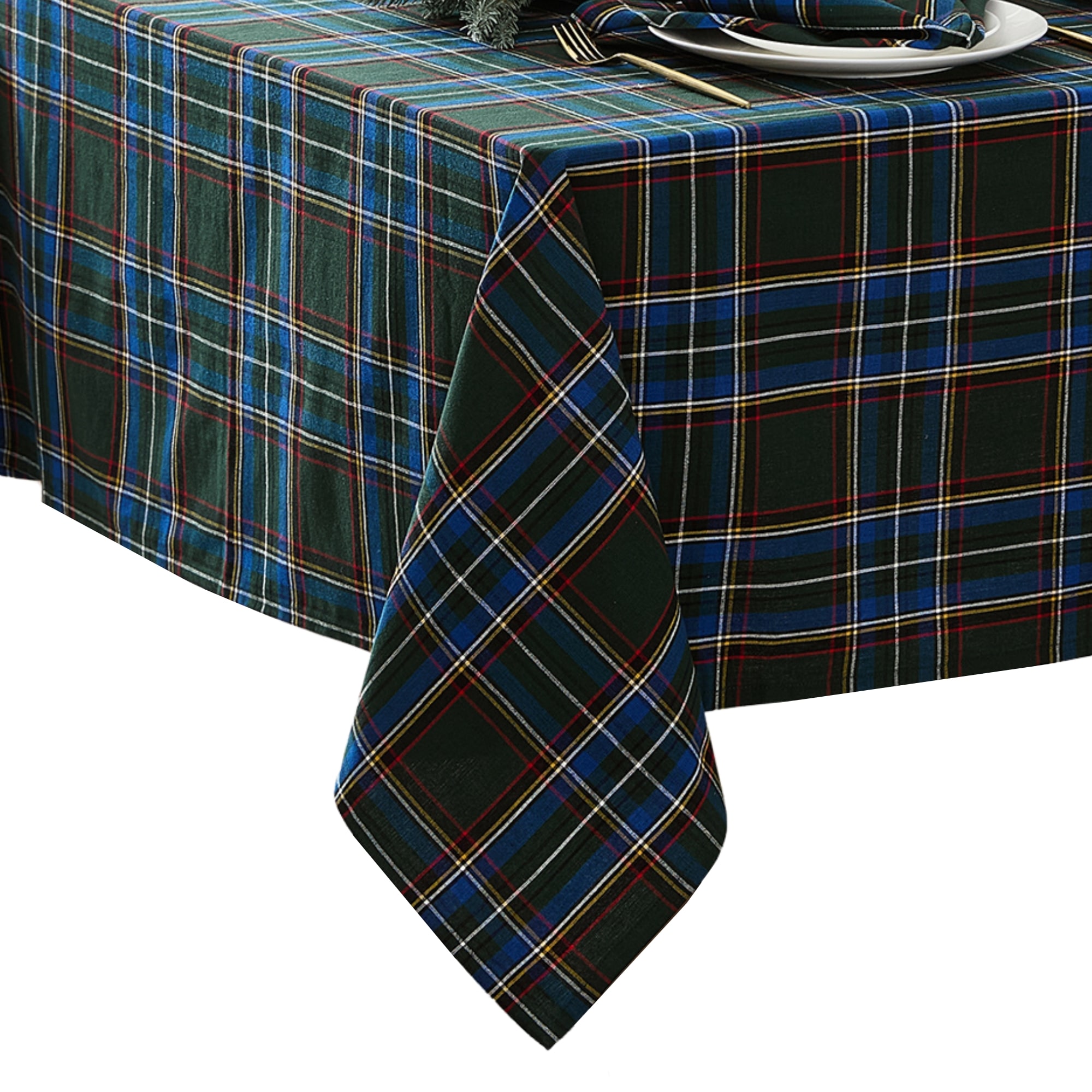 Elrene Home Fashions 194590285067 Stowe Tartan Holiday Plaid Rectangle 60x120 Indoor Green Table Cover for 8-ft rectangle