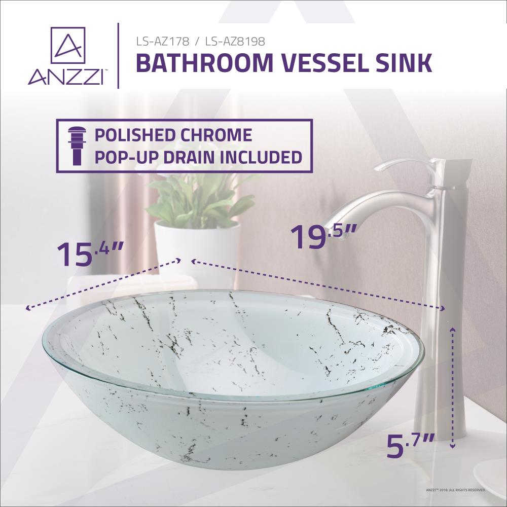 ANZZI Marbela White Tempered Glass Vessel Oval Modern Bathroom Sink ...