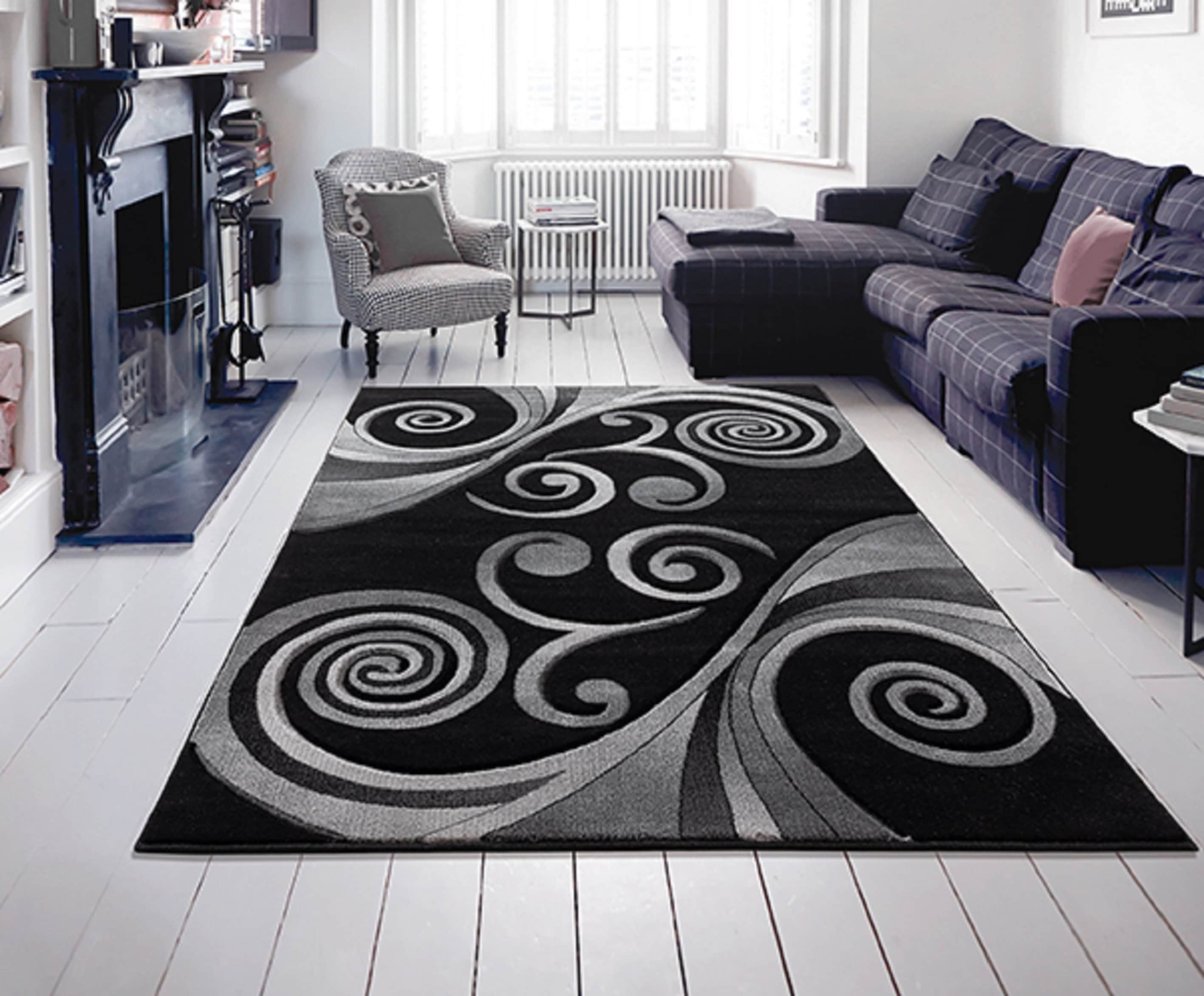 MDA Rugs OR48810 Orelsi 8 x 10 (ft) Polypropylene Black Rectangular Indoor Abstract Area rug