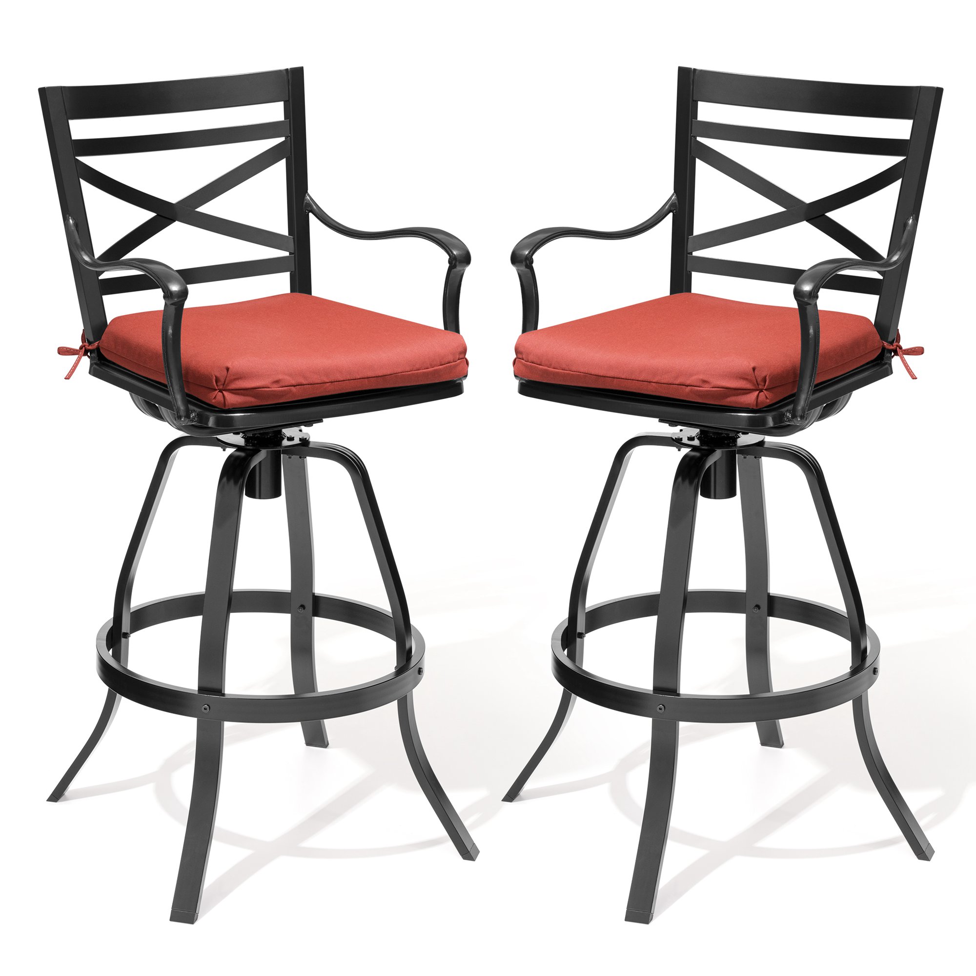 Crestlive Products CL-ST011RED-2 2pcs cast aluminum swivel bar chair Set of 2 Brown Metal Frame Stationary Bar Stool Chair with Red Mesh Seat