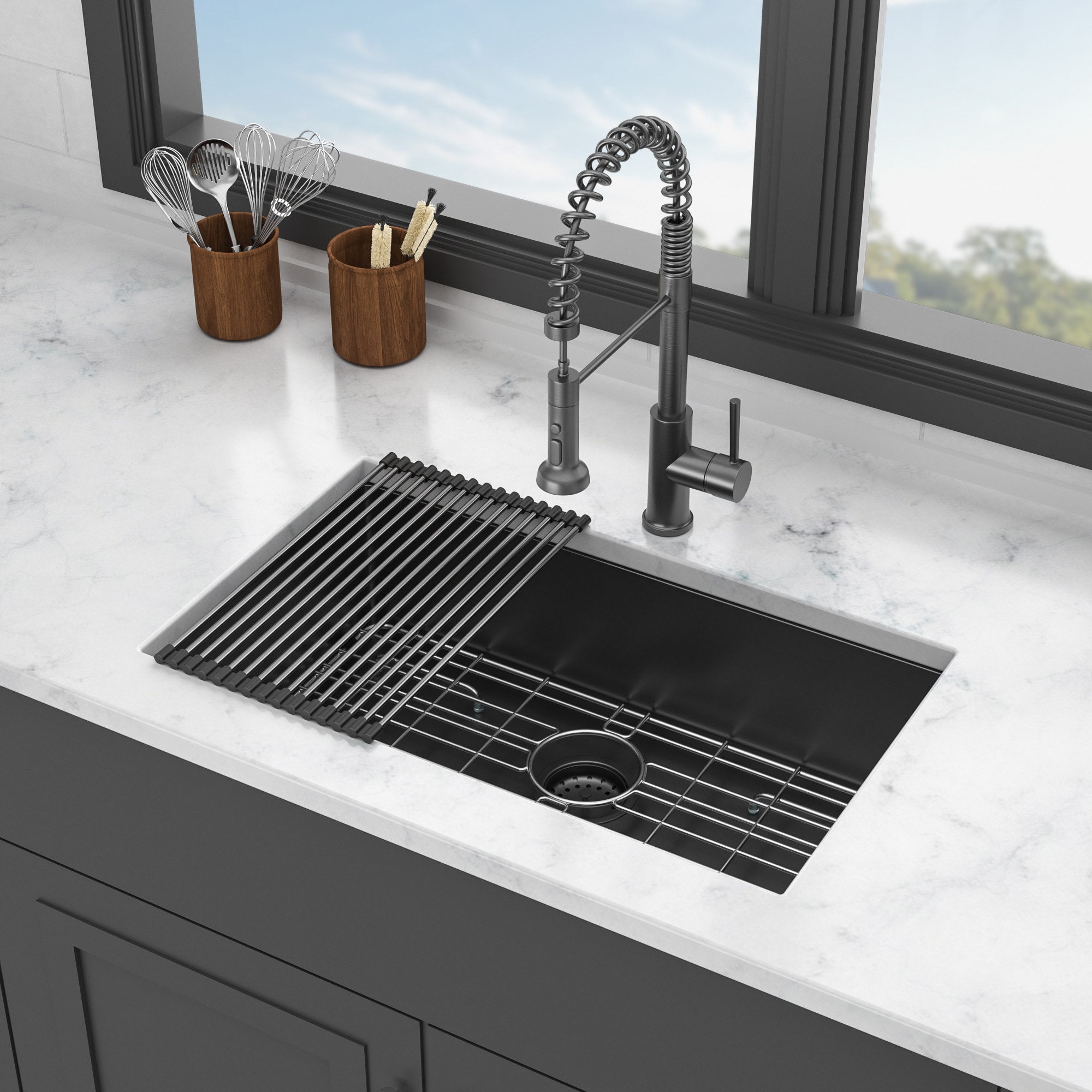 Dimakai 30x18x10 Inch Gunmetal Black Undermount Sink 16 Gauge Stainless Steel Deep Single Bowl