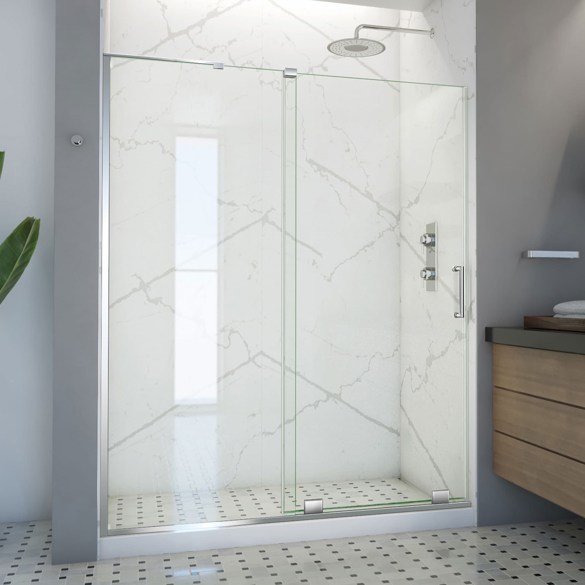 DreamLine SHDR-1960723L-01 Mirage-X Chrome 55-in to 59-in W x 71-in H Frameless Sliding Shower door 5/16-in Thick Clear Glass