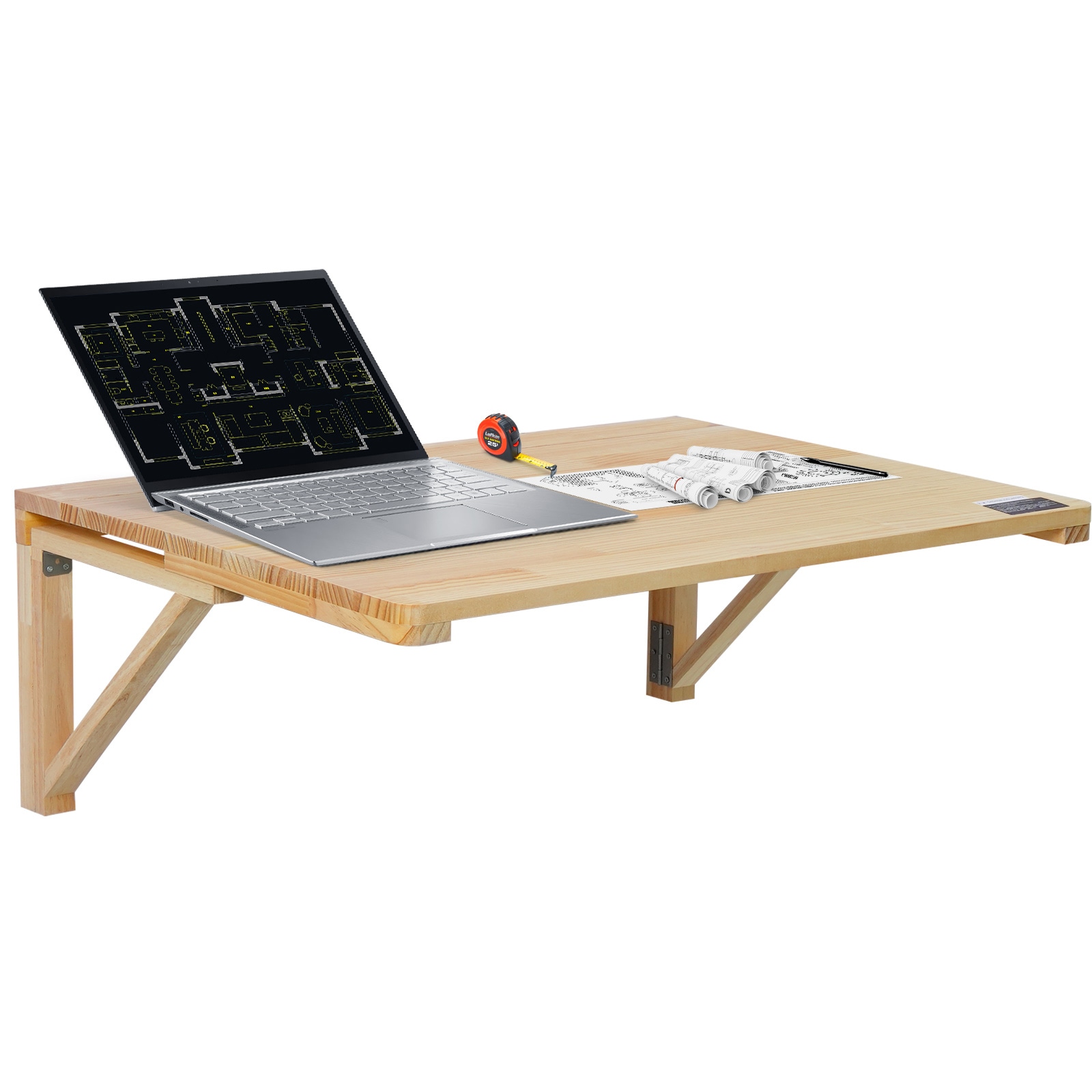 VEVOR Wall Mounted Folding Table 31.5in x 23.62in Wall Mount Drop Leaf Table Wooden Floating Desk with Iron Bracket Fold Down Desk for Small Spaces Home Office Dining Laundry Room Kitchen Bar