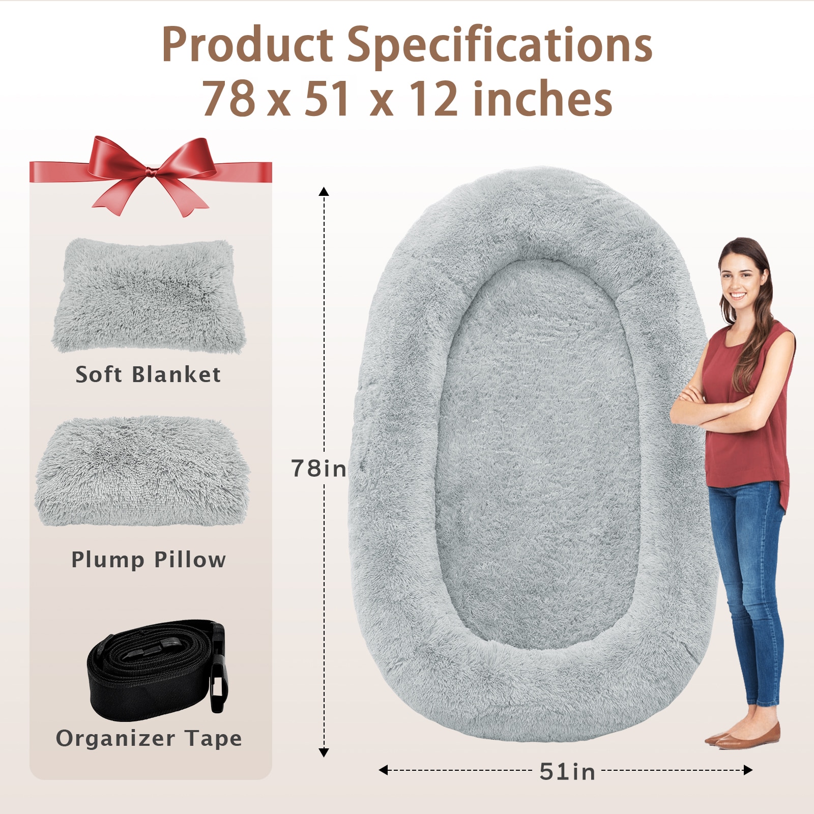 LOVMOR HUMANDOGBED-GREY-XL Pet-Beds - View #2