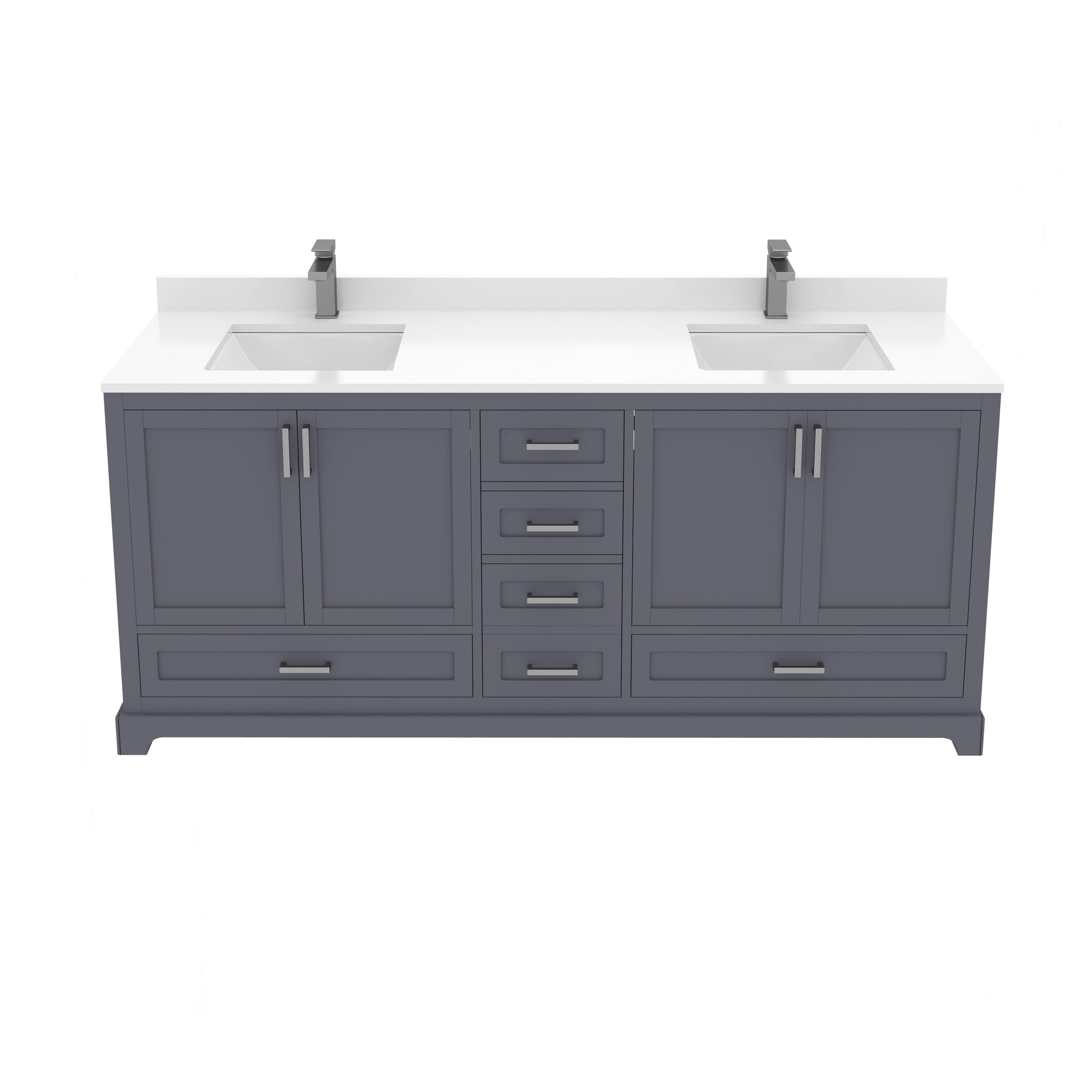 Ayna Decors Maya 72-in Charcoal Grey Undermount Double Sink Bathroom Vanity with White Quartz Top (Fully Assembled)