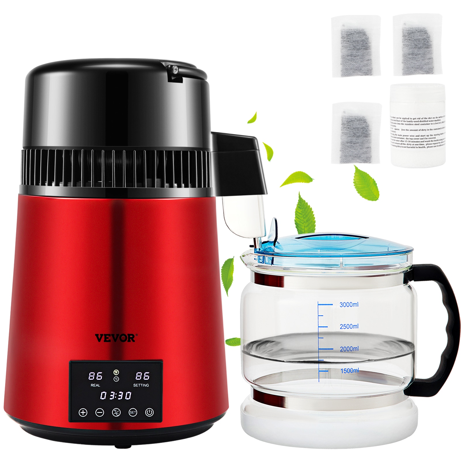 SKYSHALO DSDW1LH4L110VWK8PV1 750 W 6.3 Gal/D Water Distiller Red 1 -Cup Digital Electric kettle with Automatic Shut-Off