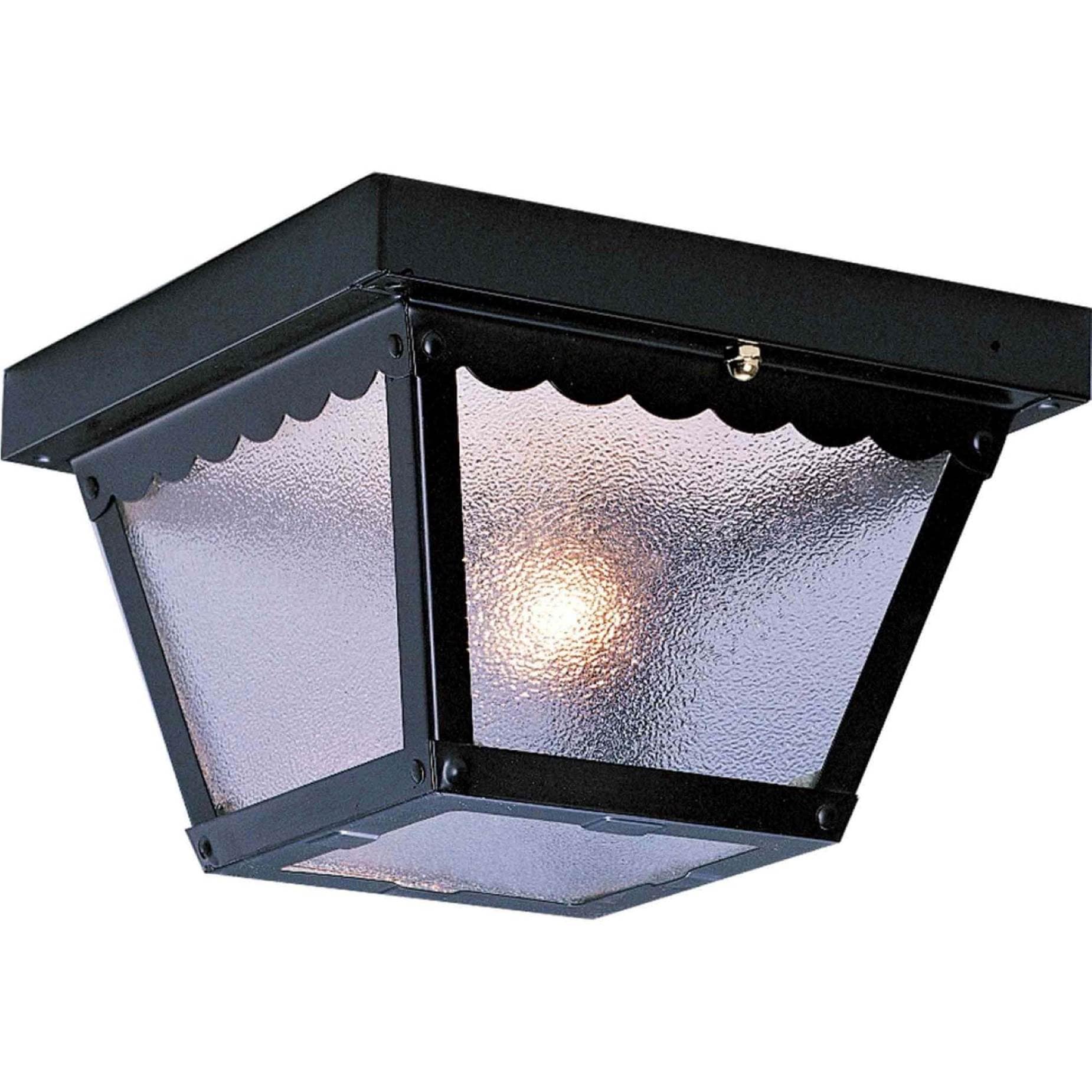 Black Glass 2-Light Outdoor Flush Mount Ceiling Fixture