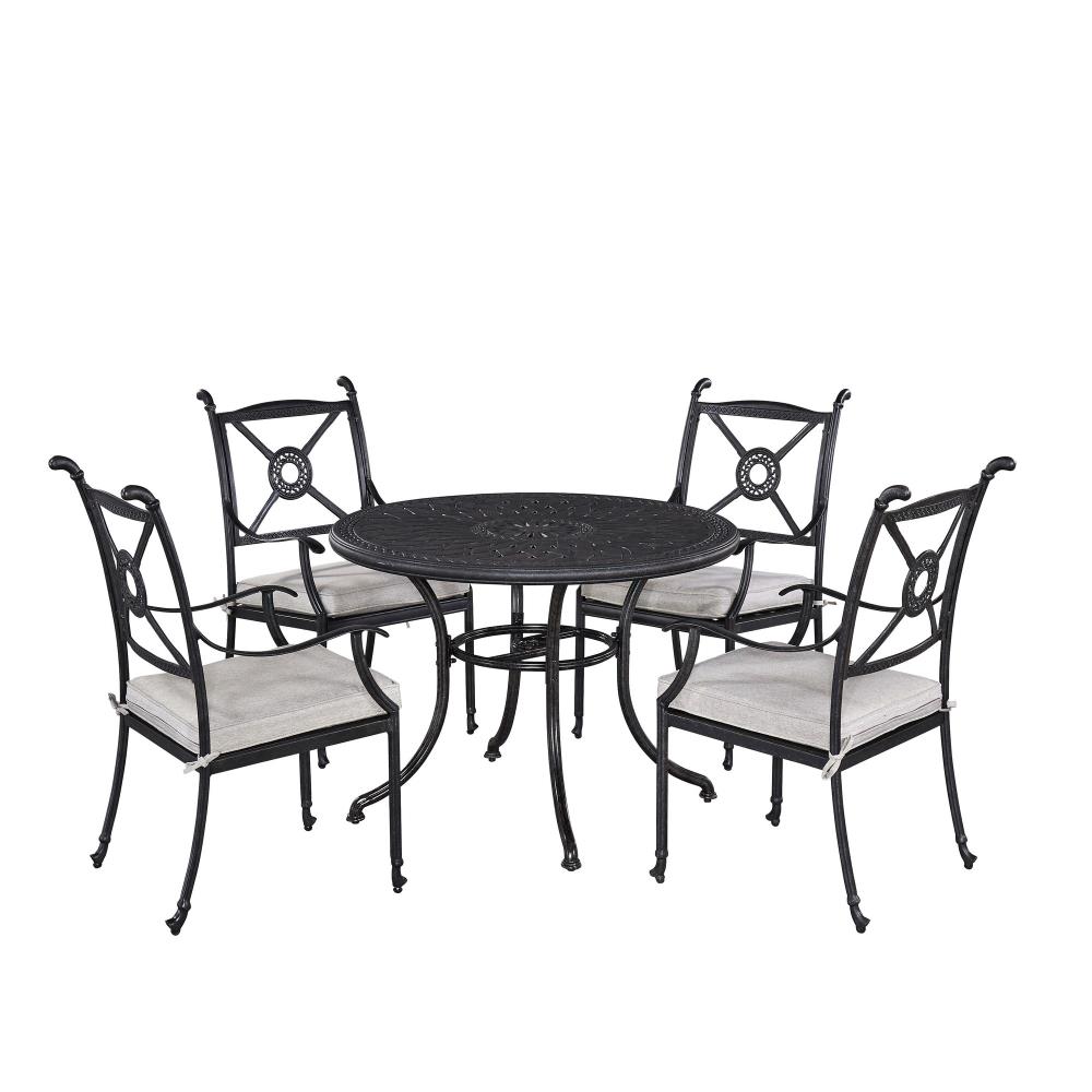 Home Styles 5569-308 Athens 5 -Piece Charcoal Patio Dining Set Aluminum Round Table with 4 Gray Cushions Stationary Chairs