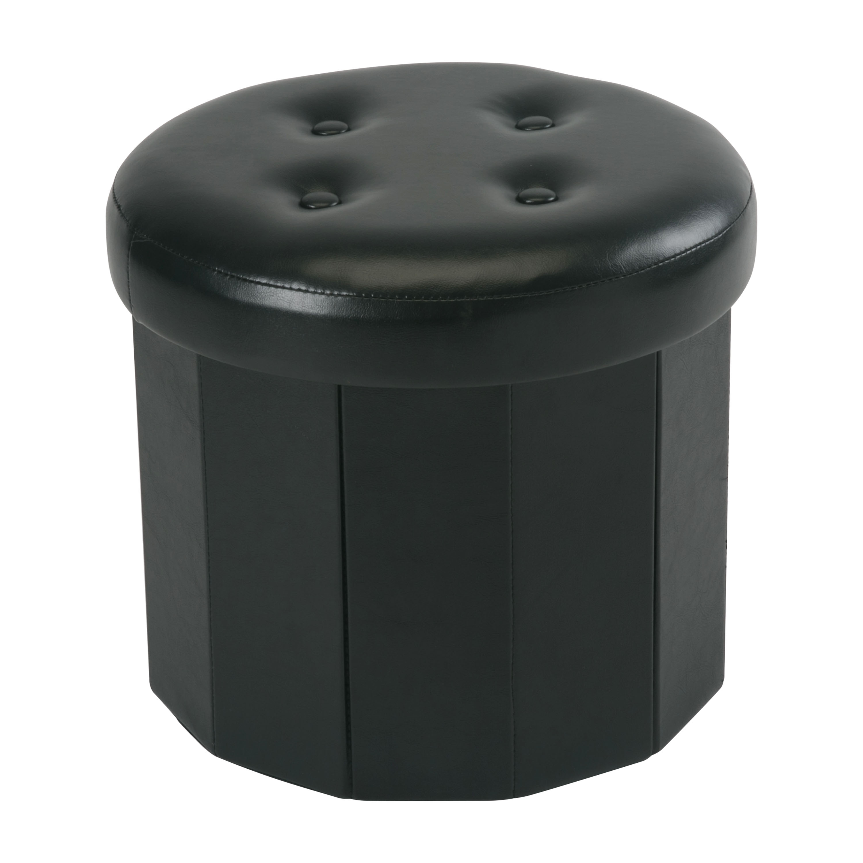 Simplify F-0664-BLACK Casual Black Faux Leather Round Storage Ottoman