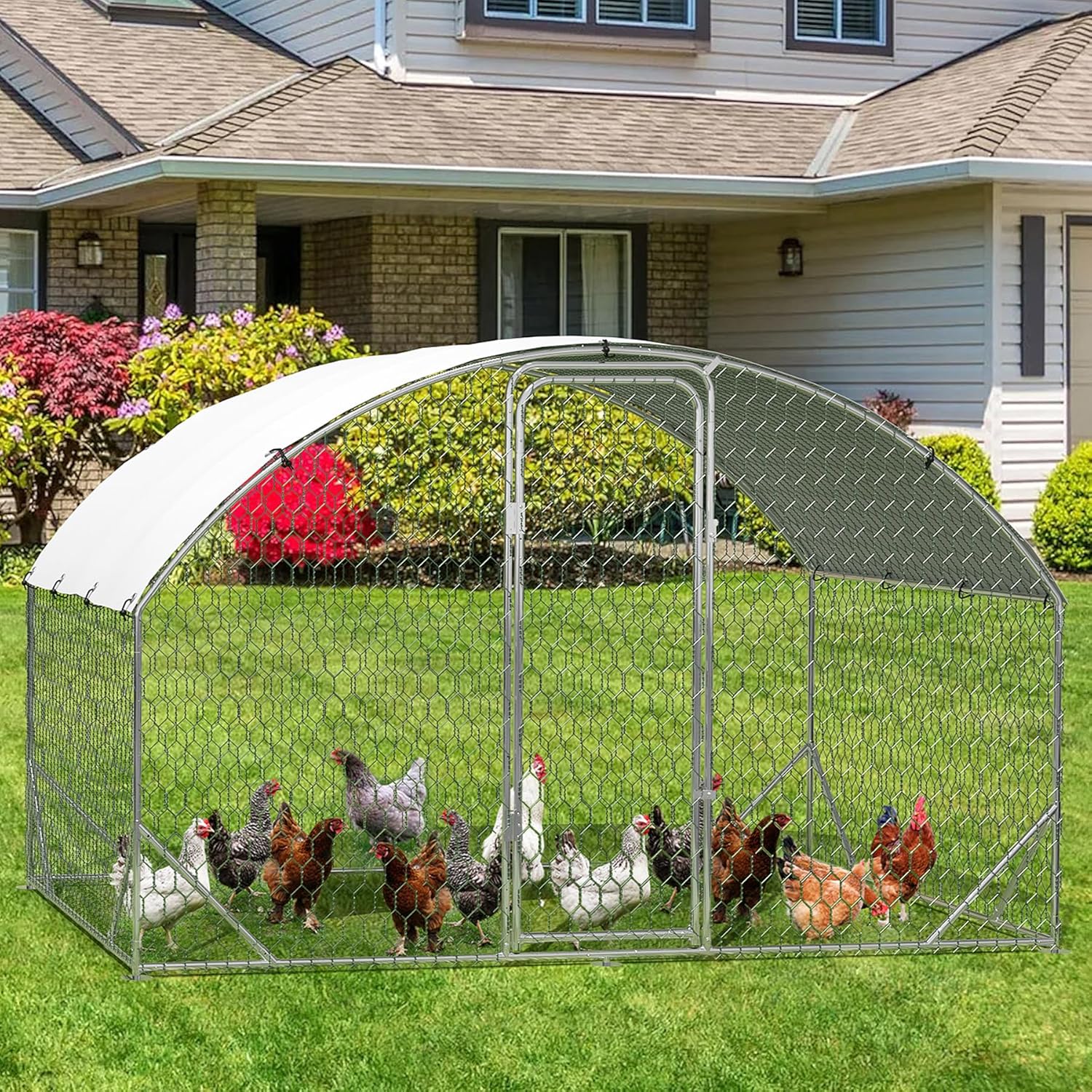 Garvee Walk-In Poultry Cage Dome Shaped Chicken Coop with Waterproof and Anti-Ultraviolet Cover for Outdoor Backyard Farm Use 9.8x6.5x6.5 ft