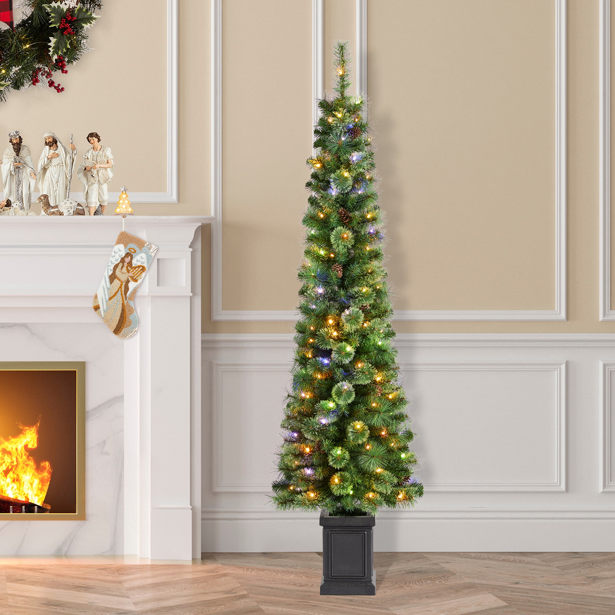 Glitzhome 6-ft Pre-lit Pencil Artificial Christmas Tree with White LED Lights
