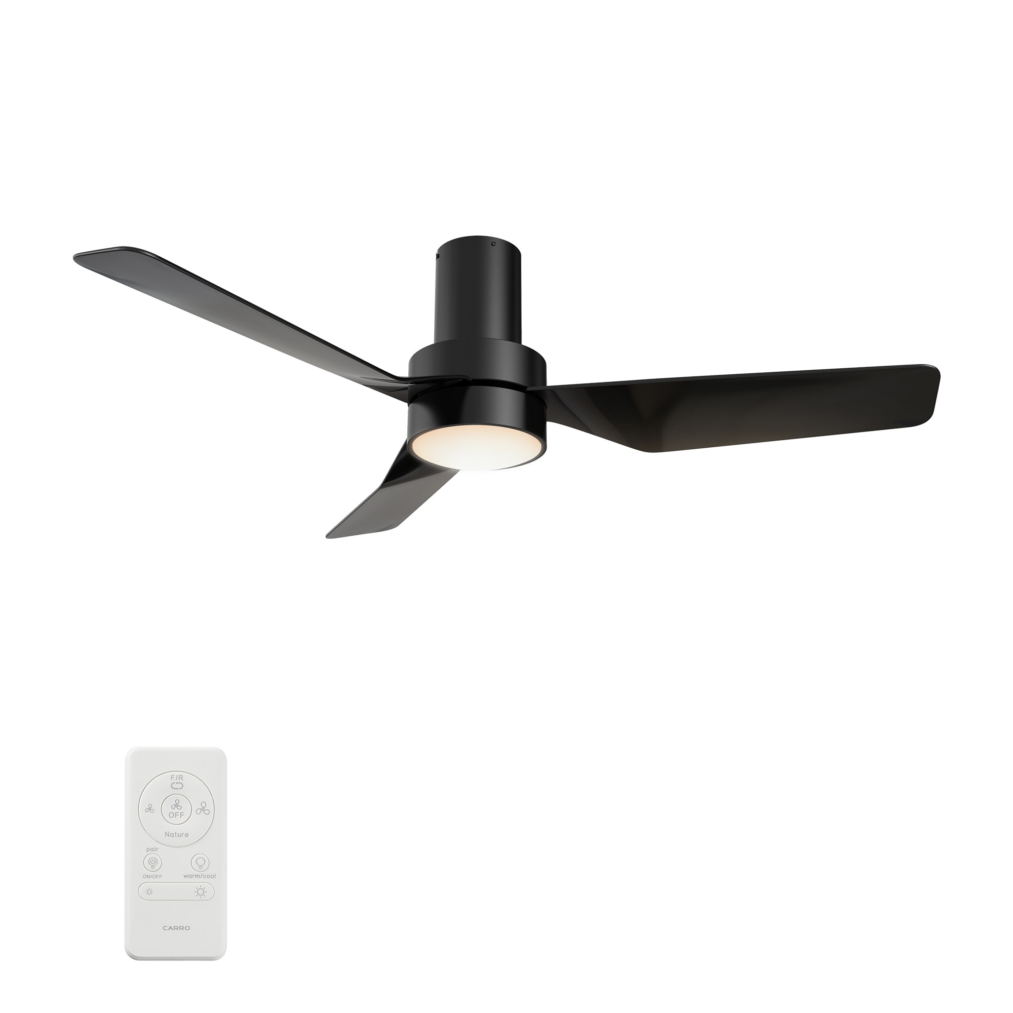 CARRO USA LYDC443N2-L11-B2-FM Marion 44-in Integrated LED Flush Mount Black with Black Blades Ceiling Fan With Light - Remote Included ( 3 -Blade )