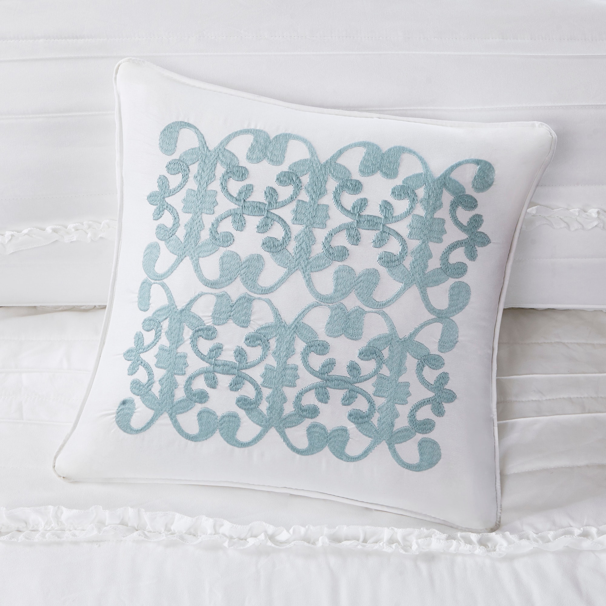Celeste White Microfiber King Comforter Set with Ruffles