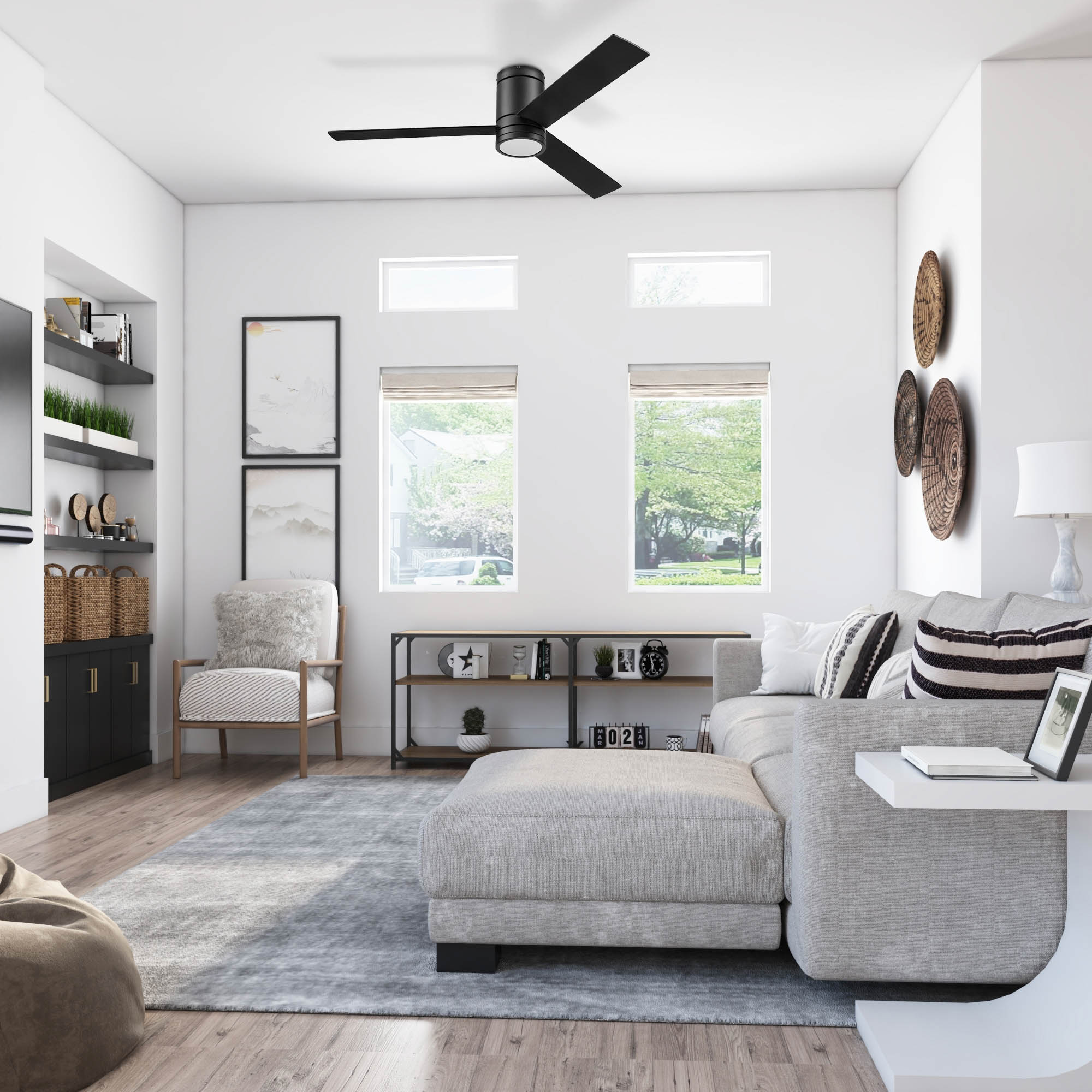 Espy 52'' Matte Black Low Profile Ceiling Fan with LED Light and Remote