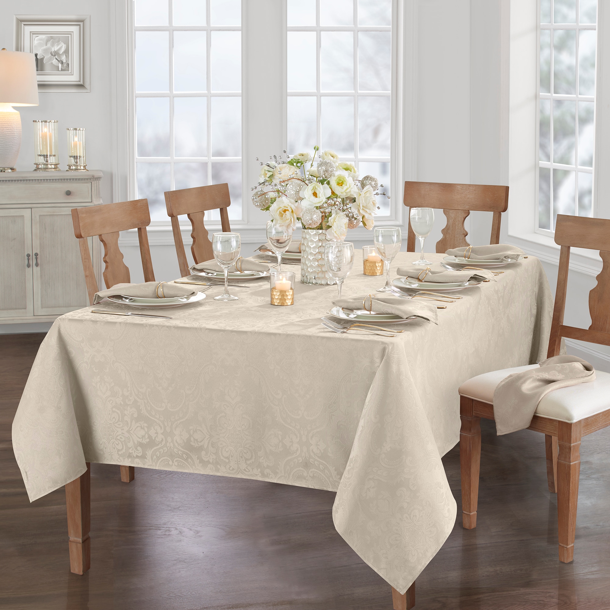 Taupe Jacquard Damask Rectangle Placemats, Set of 4