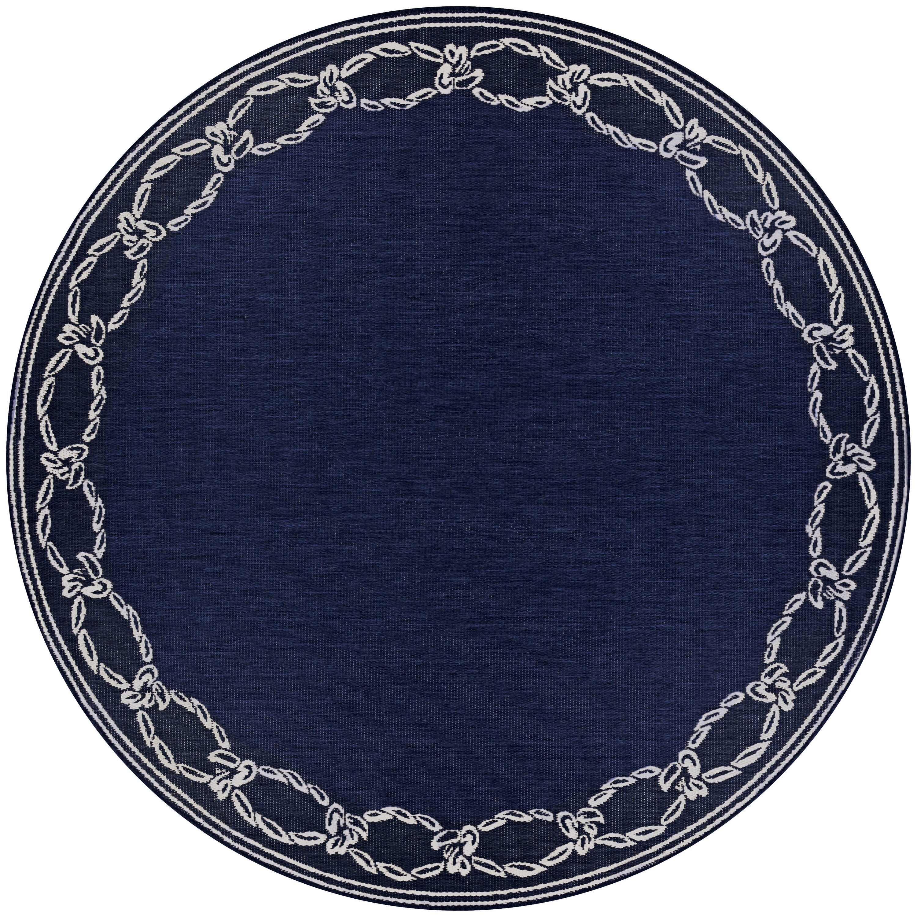 Ivory and Indigo Round Synthetic Indoor/Outdoor Area Rug