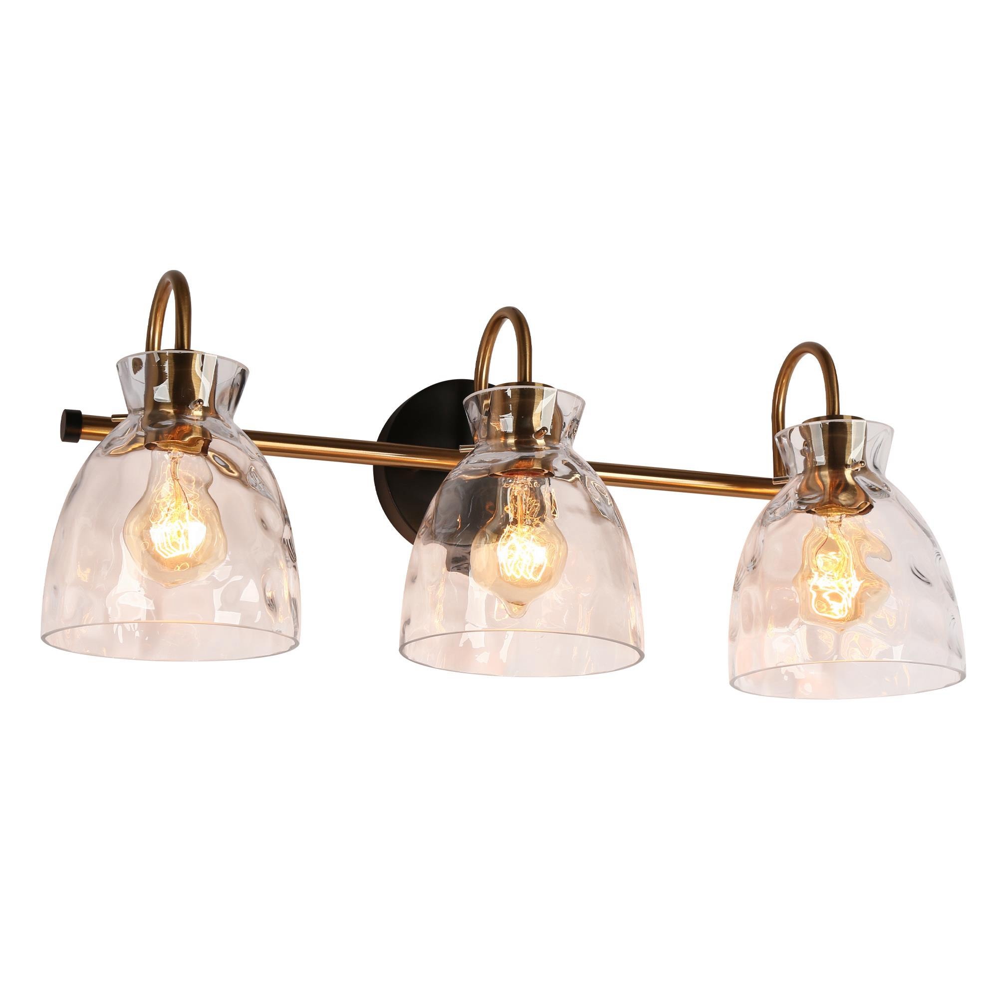 Uolfin 23-in 3-Light Black and Gold In Bell Glass LED Modern