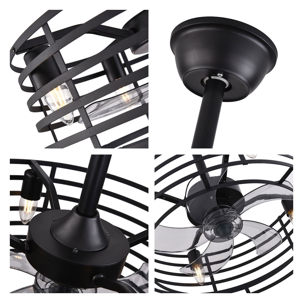 20'' Black Industrial Caged Ceiling Fan with Lights and Remote