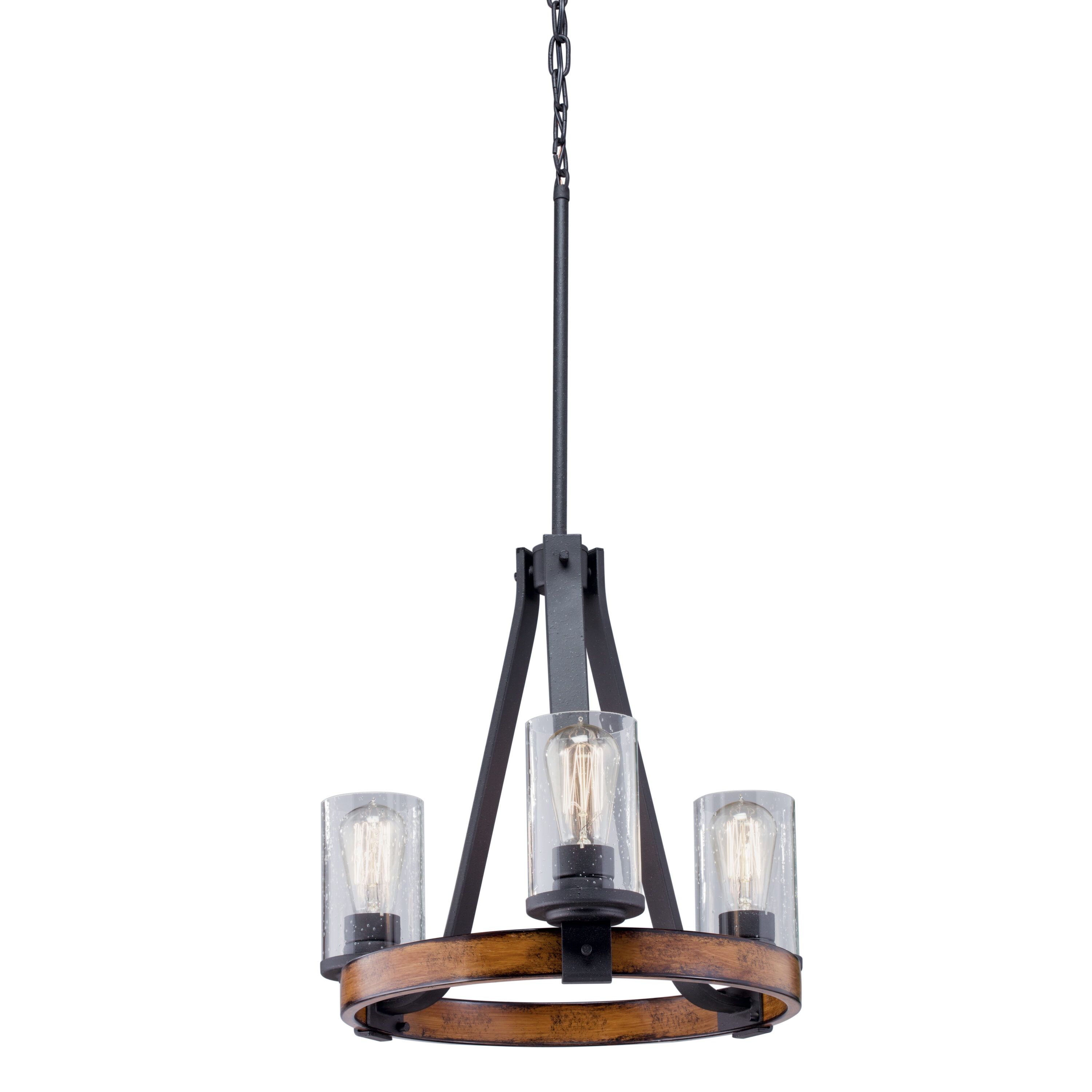 Kichler Barrington 3 Light Distressed Black And Wood Tone Rustic Dry