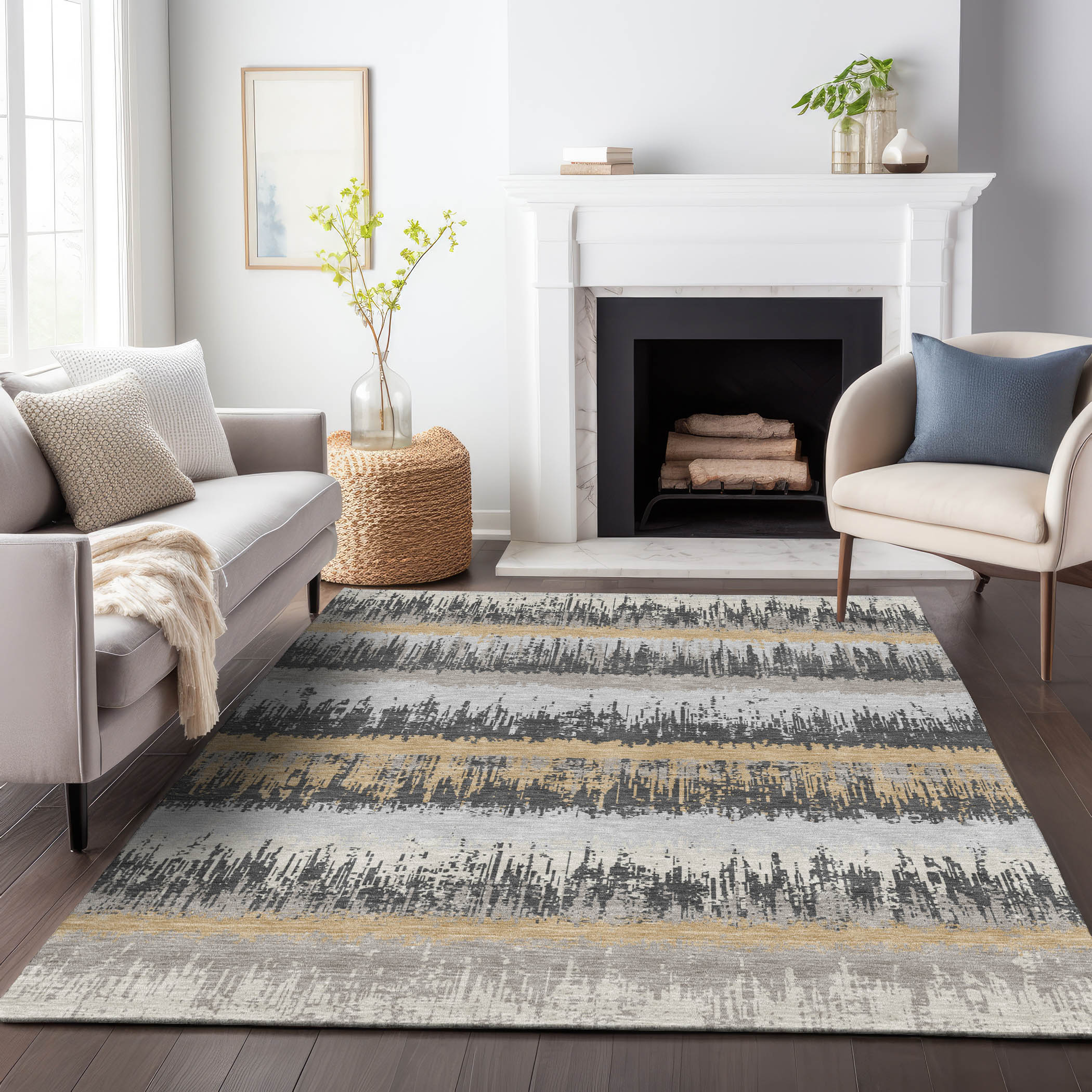 Addison Rugs ACN1013GY5X8 Chantille ACN1013GY 5 x 7 (ft) Polyester Gray Rectangular Indoor/Outdoor Geometric Machine washable Area rug