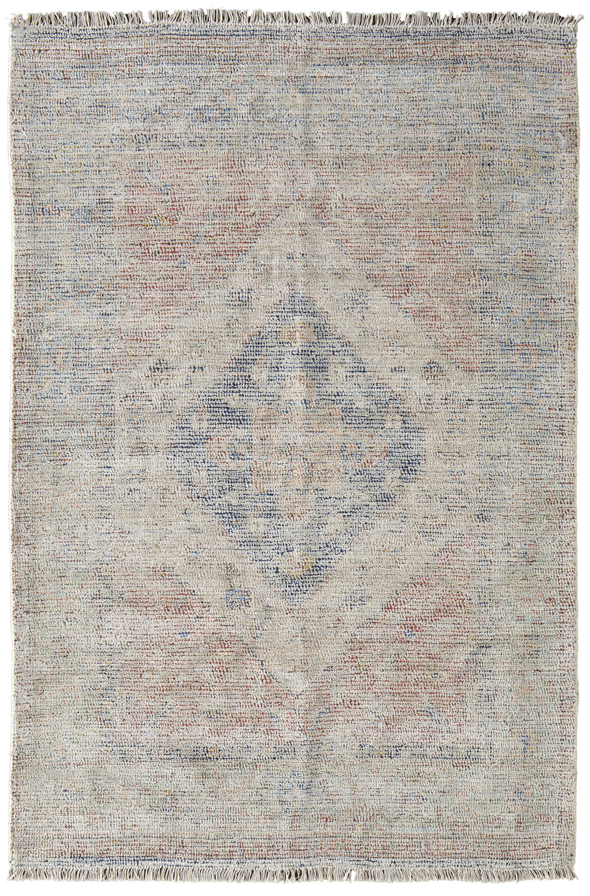 Caldwell Distressed Ivory Blue Red Wool Area Rug