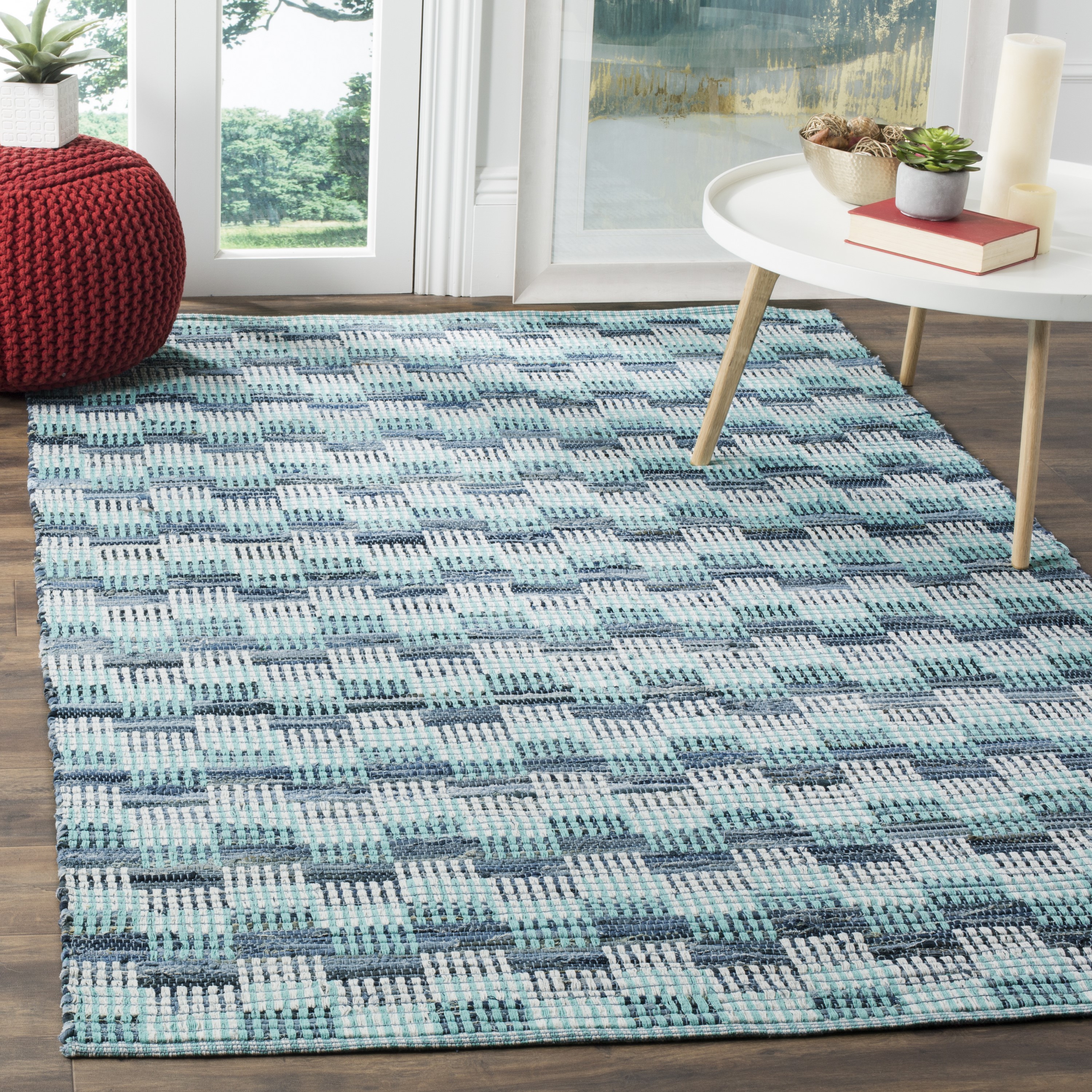 Safavieh MTK121C-3 Montauk Malibu 3 x 5 (ft) Cotton Turquoise/Multi Rectangular Indoor Stripe Coastal Throw rug
