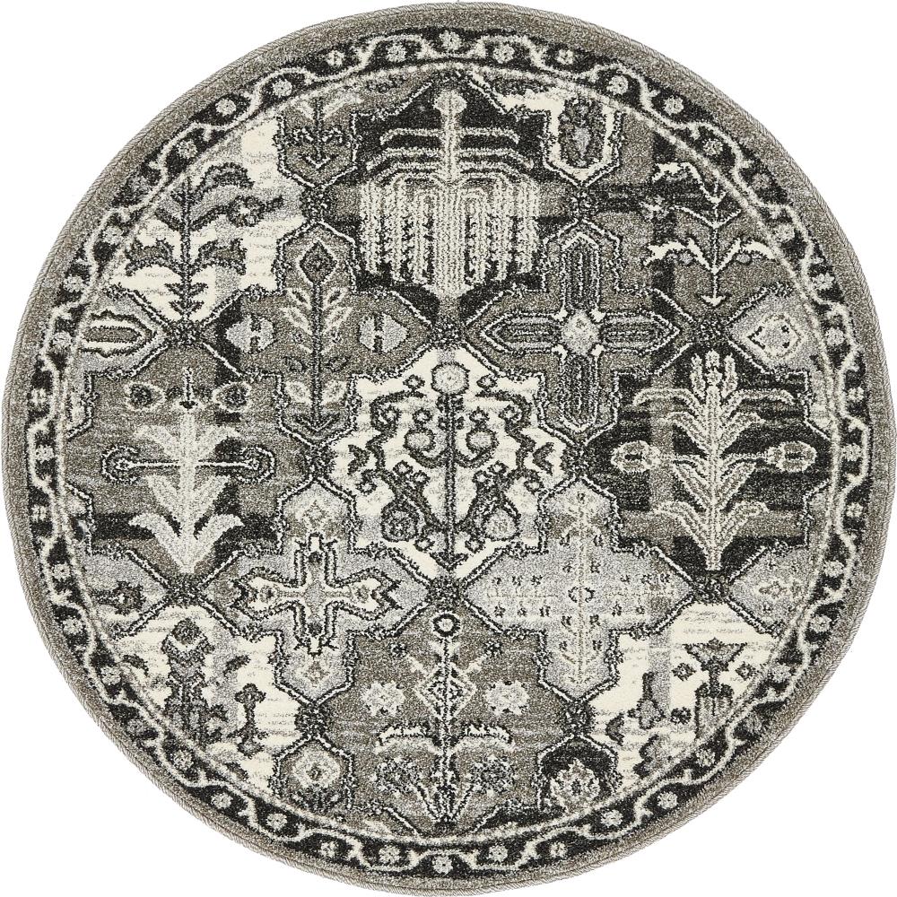 Unique Loom 3132031 Cathedral La Jolla 3 x 3 (ft) Loomed Polypropylene Gray/Ivory Round Indoor Geometric Bohemian/Eclectic Area rug