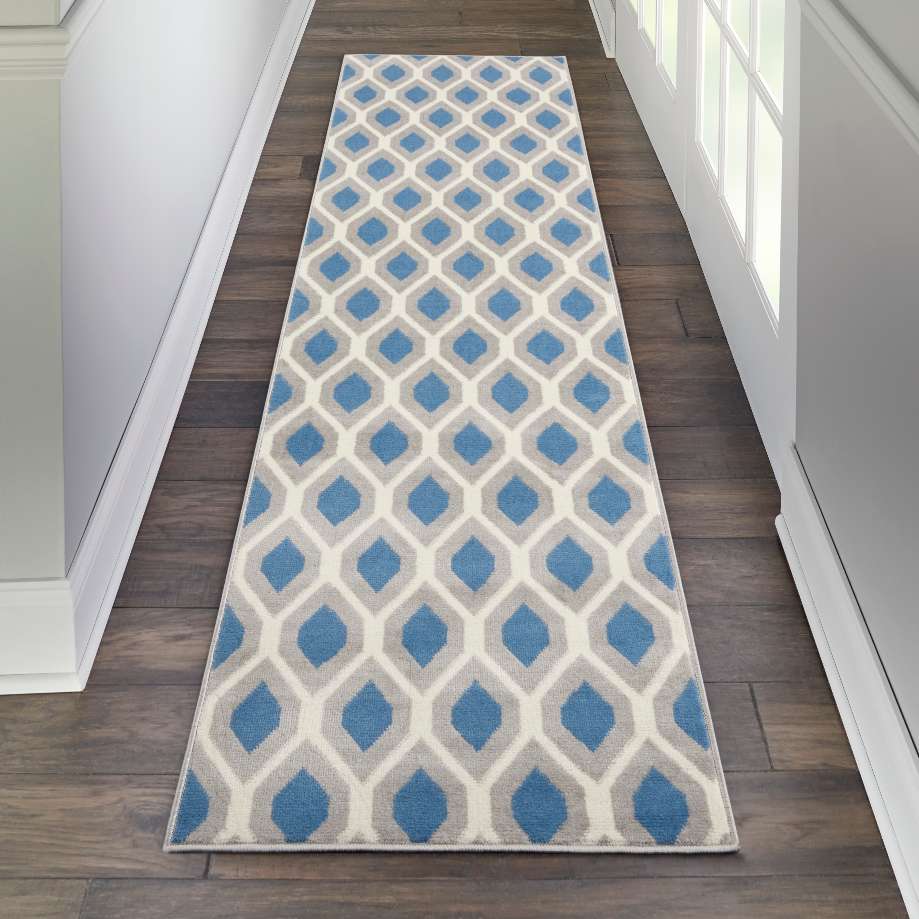 Nourison 99446412089 Grafix 2 x 8 (ft) Loomed Polypropylene Blue Irregular Indoor Geometric Bohemian/Eclectic Area rug