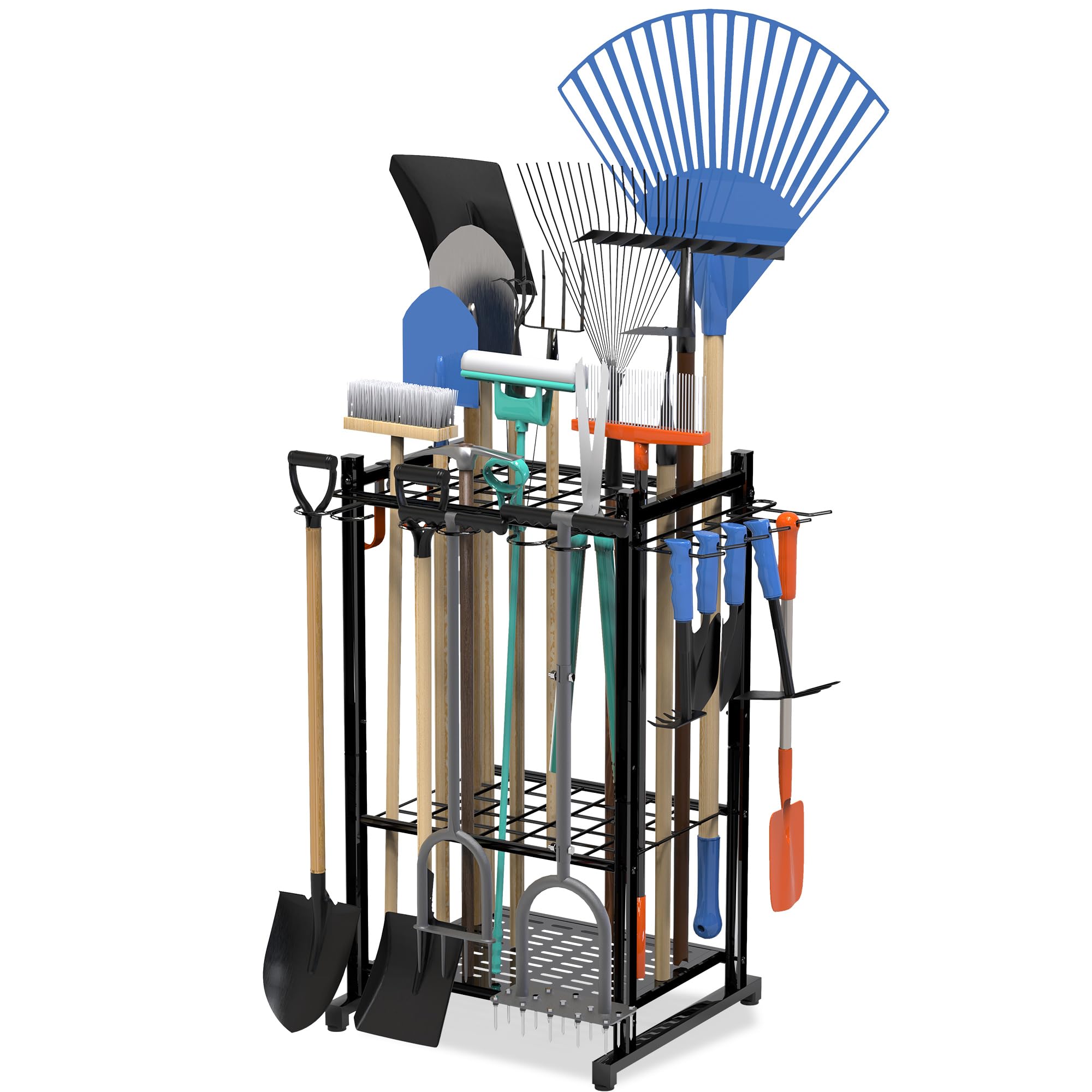 Linder Group Inc Garden Tool Organizer Rack Heavy Duty Steel Yard Tool Storage for Garage Shed Patio Holds Up to 50 Tools with 11 Hooks Broom Holder