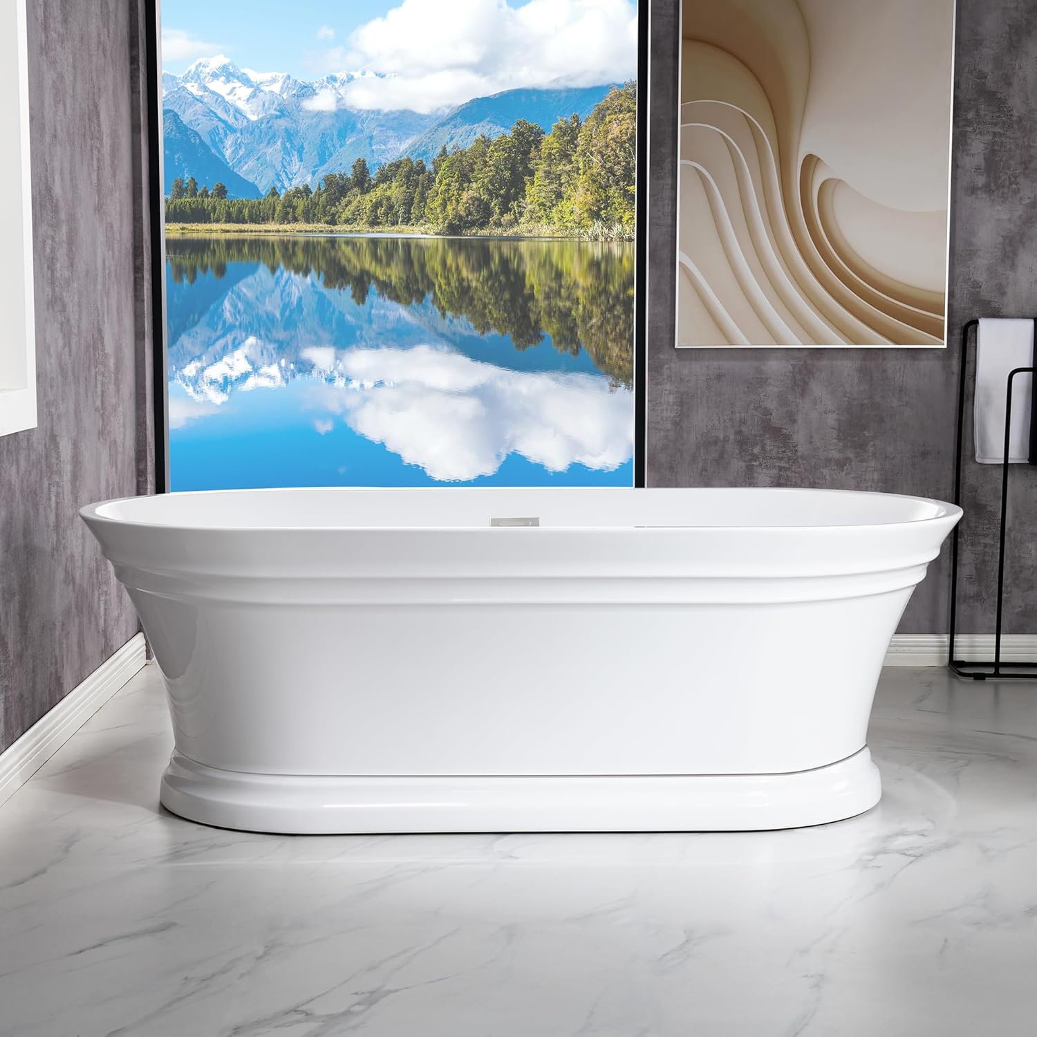 Woodbridge LB384 Salem 29.5-in x 67-in White with Chrome Trim Acrylic Oval Freestanding Soaking Bathtub with Drain ( Center Drain )