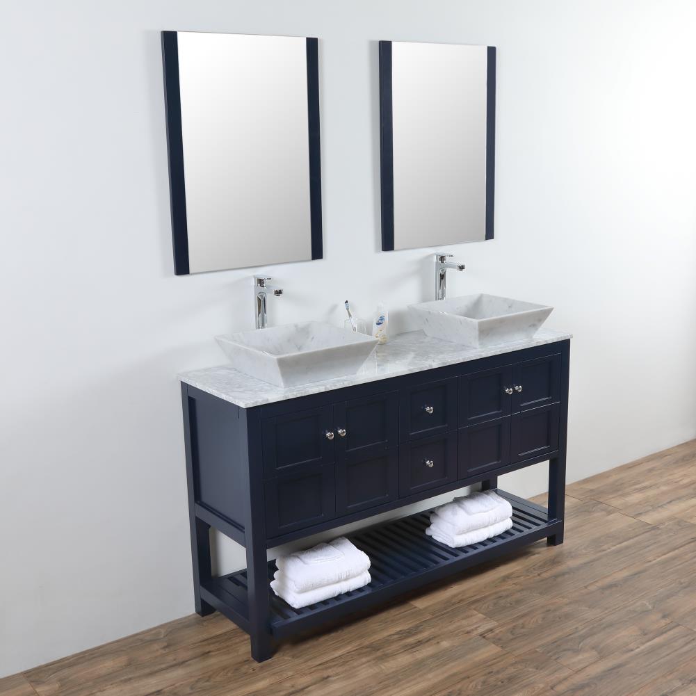 C.L.L Collections Manhattan 60-in Navy Double Sink Bathroom Vanity with ...