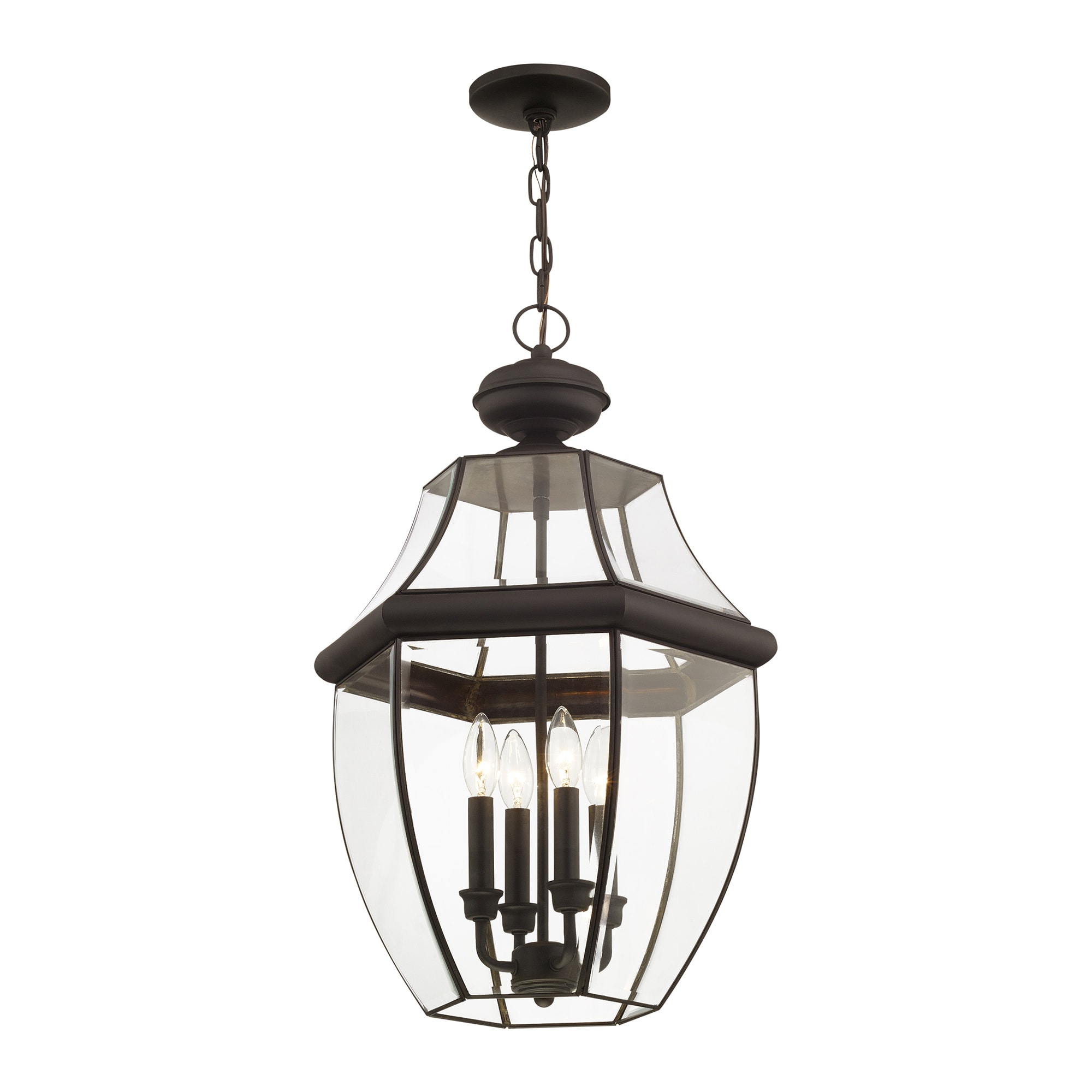Monterey Elegance 4-Light Outdoor Pendant Lantern in Bronze with Beveled Glass